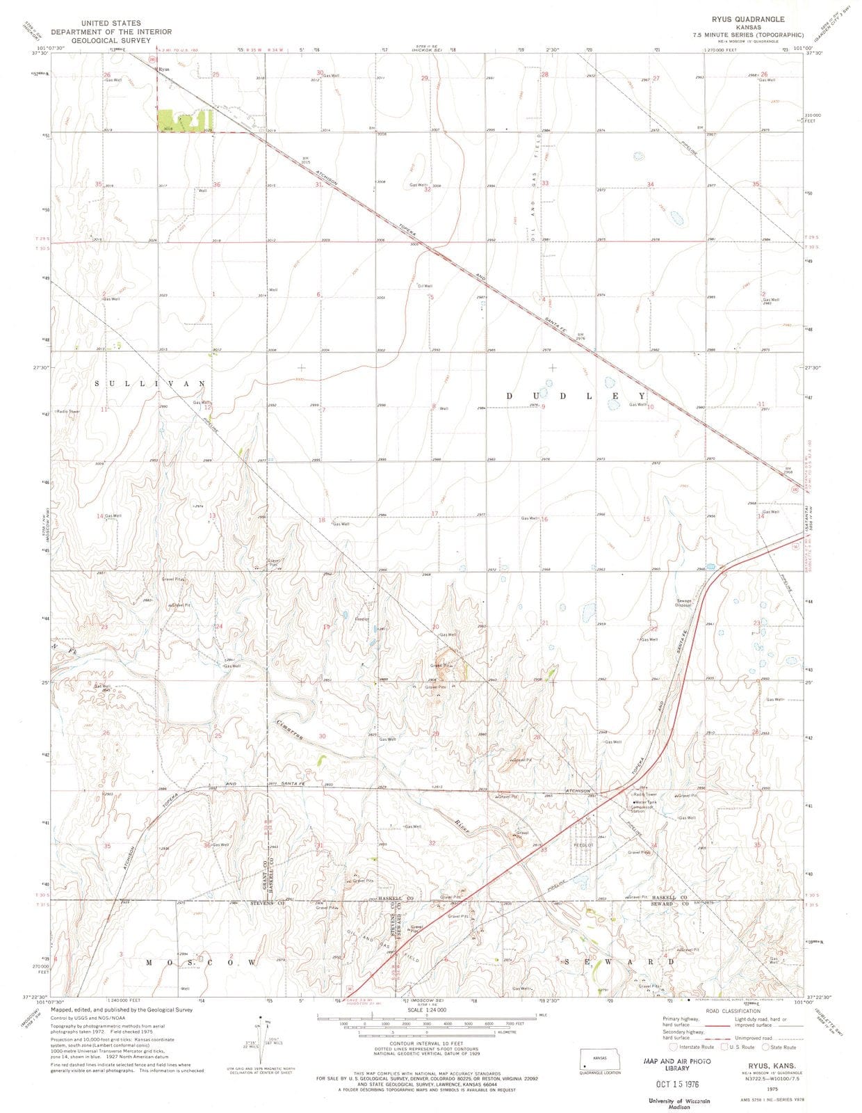 1975 Ryus, KS - Kansas - USGS Topographic Map