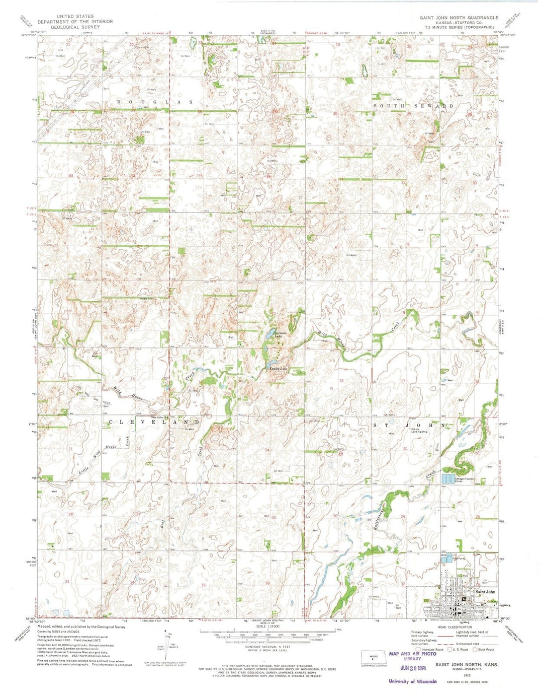 1972 Saint John North, KS - Kansas - USGS Topographic Map