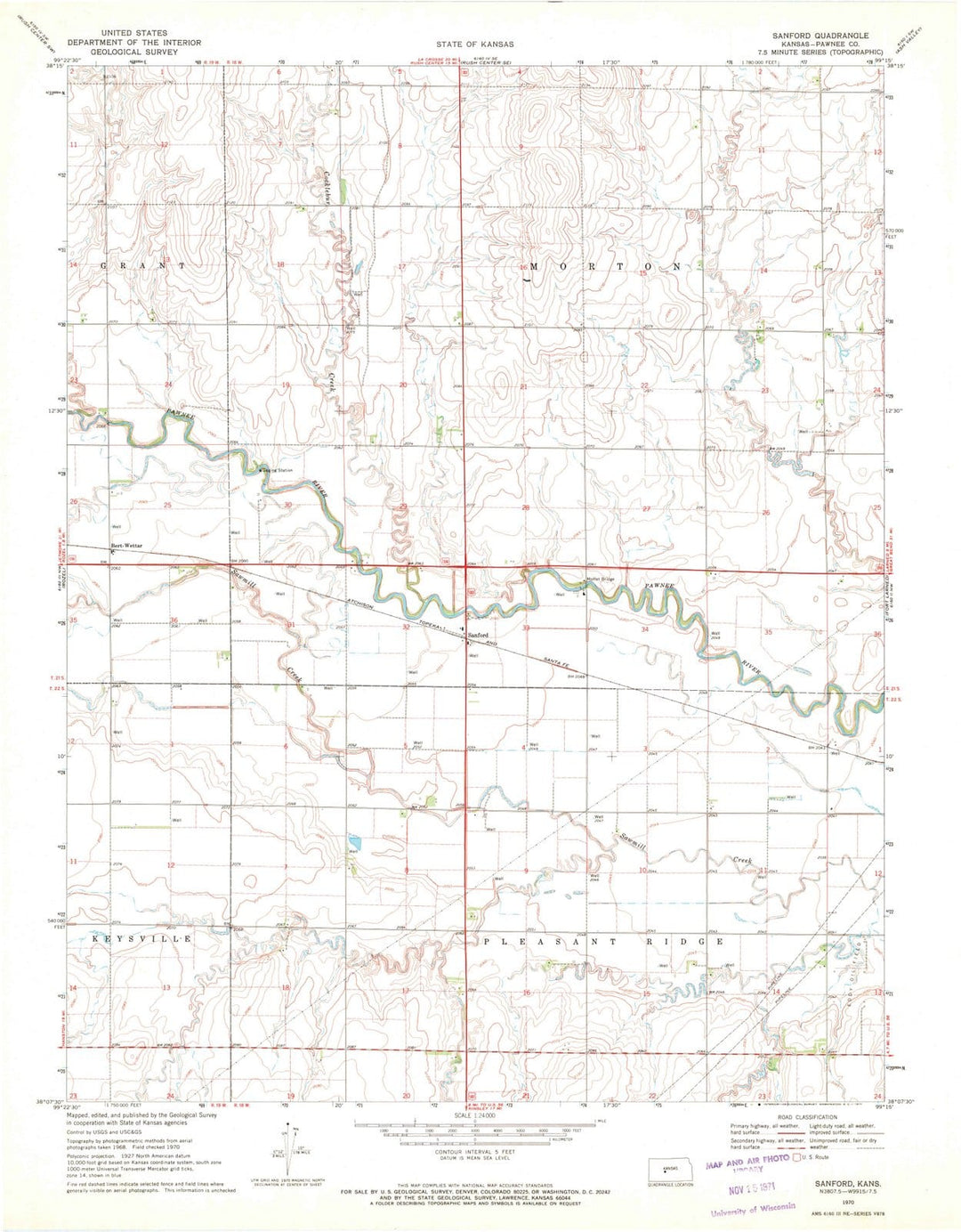 1970 Sanford, KS - Kansas - USGS Topographic Map