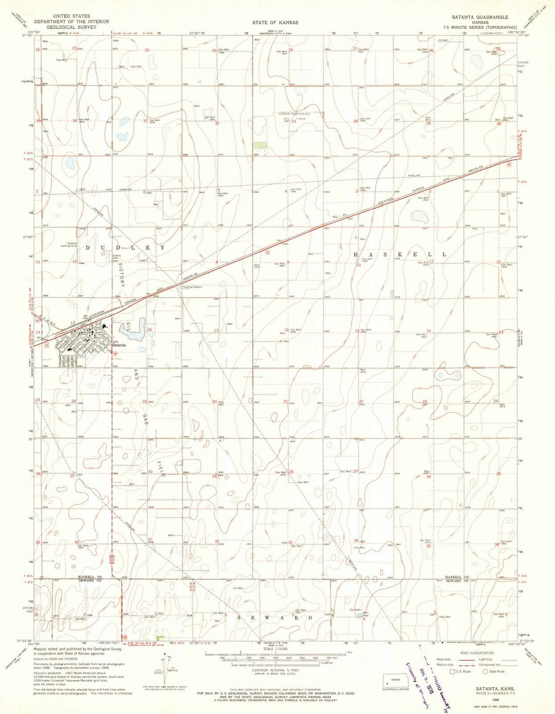 1968 Satanta, KS - Kansas - USGS Topographic Map