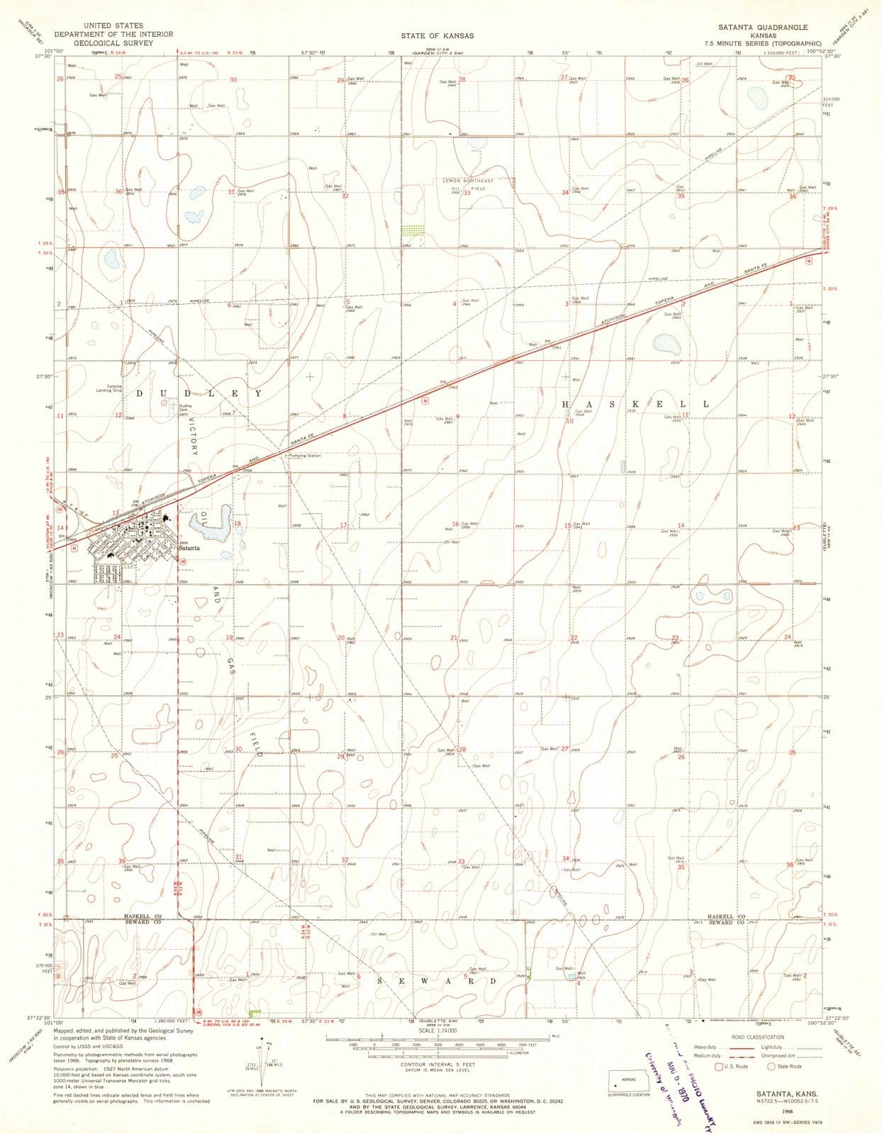 1968 Satanta, KS - Kansas - USGS Topographic Map