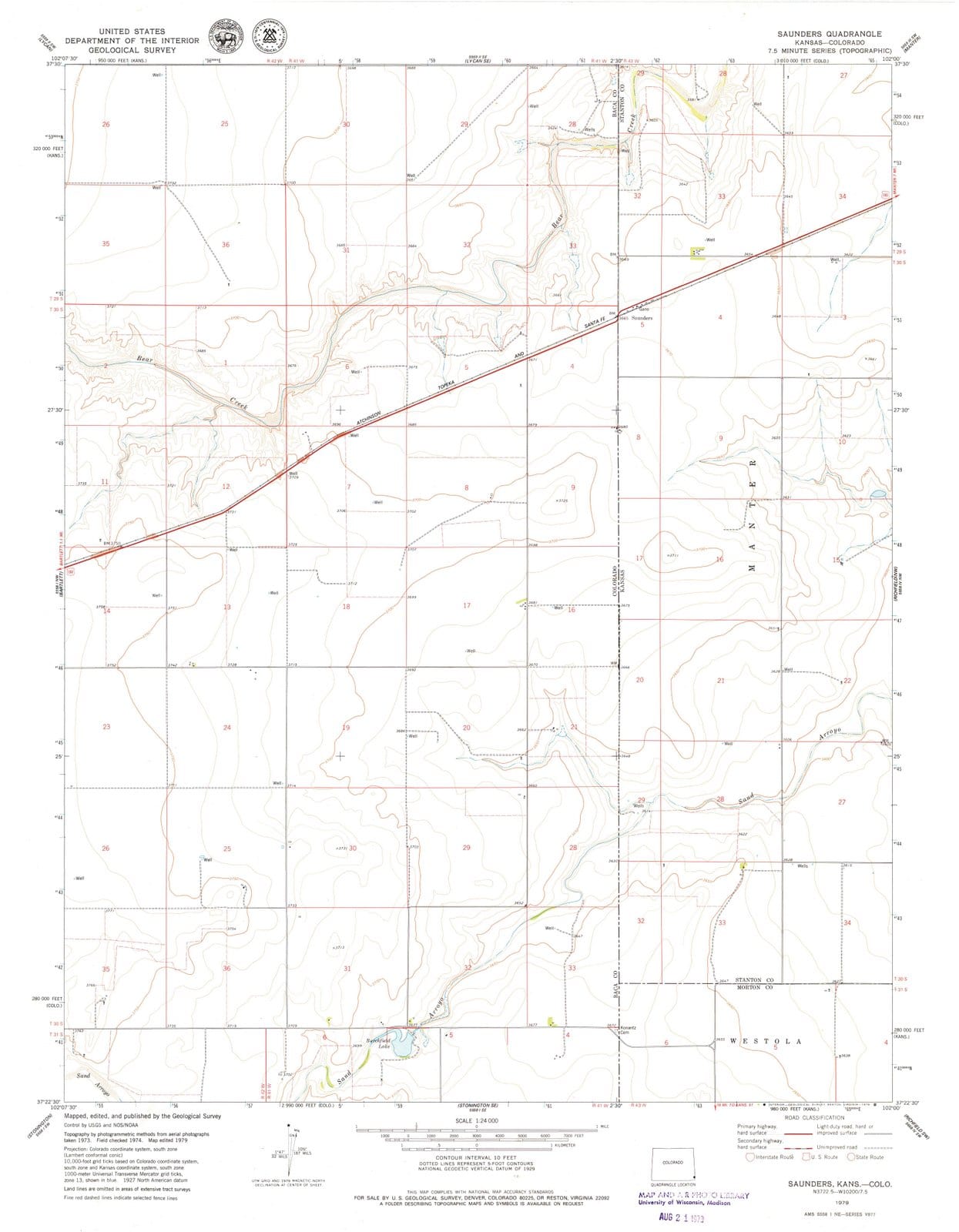 1979 Saunders, KS - Kansas - USGS Topographic Map