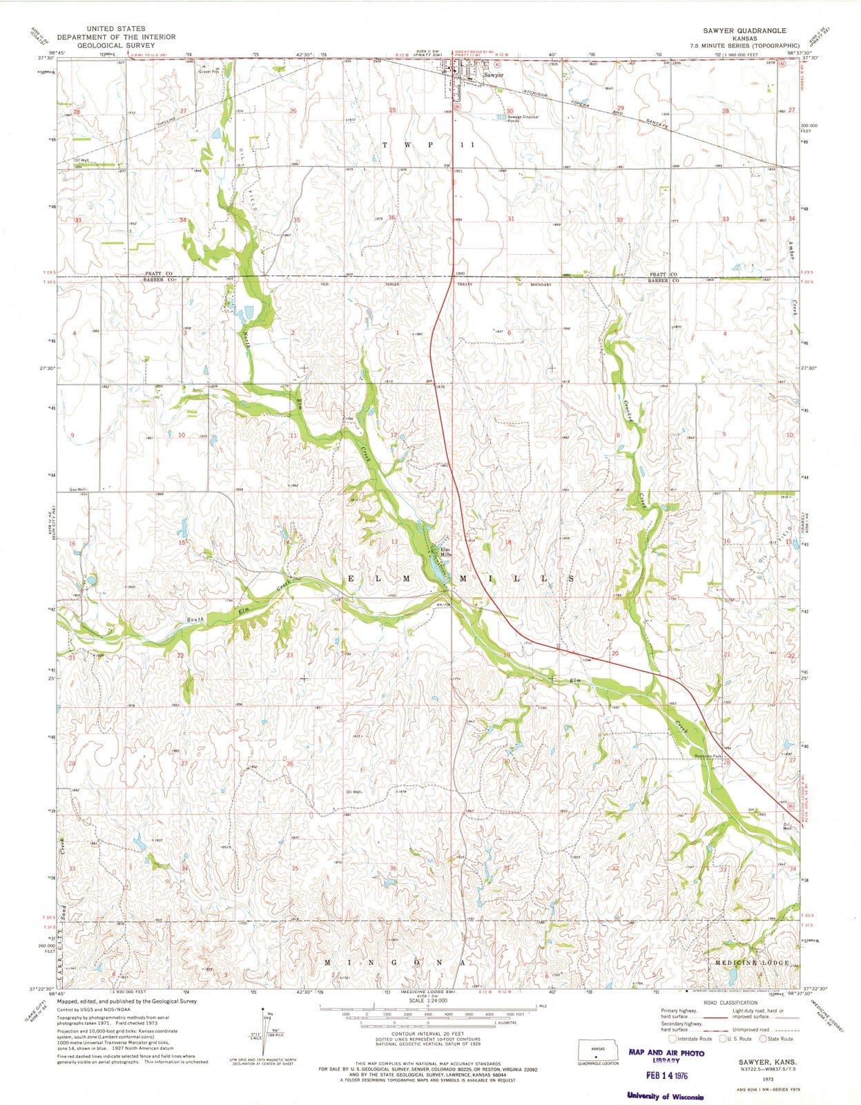 1973 Sawyer, KS - Kansas - USGS Topographic Map