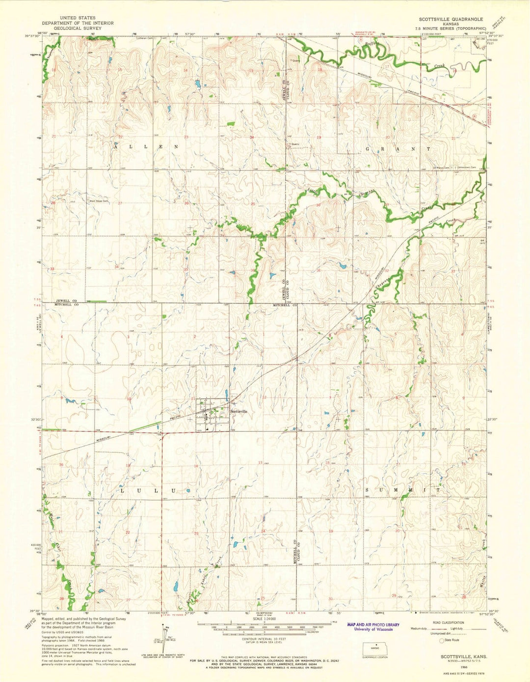 1966 Scottsville, KS - Kansas - USGS Topographic Map