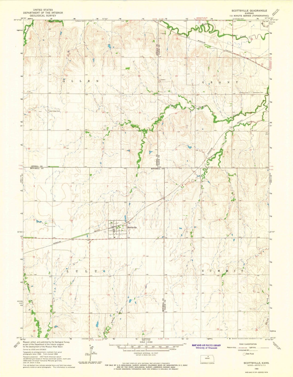 1966 Scottsville, KS - Kansas - USGS Topographic Map