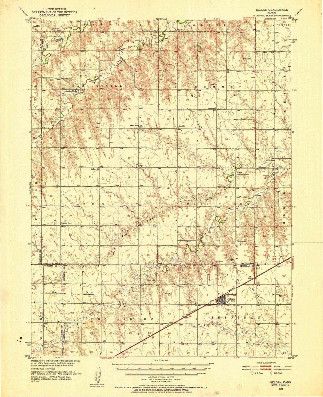 1951 Selden, KS - Kansas - USGS Topographic Map