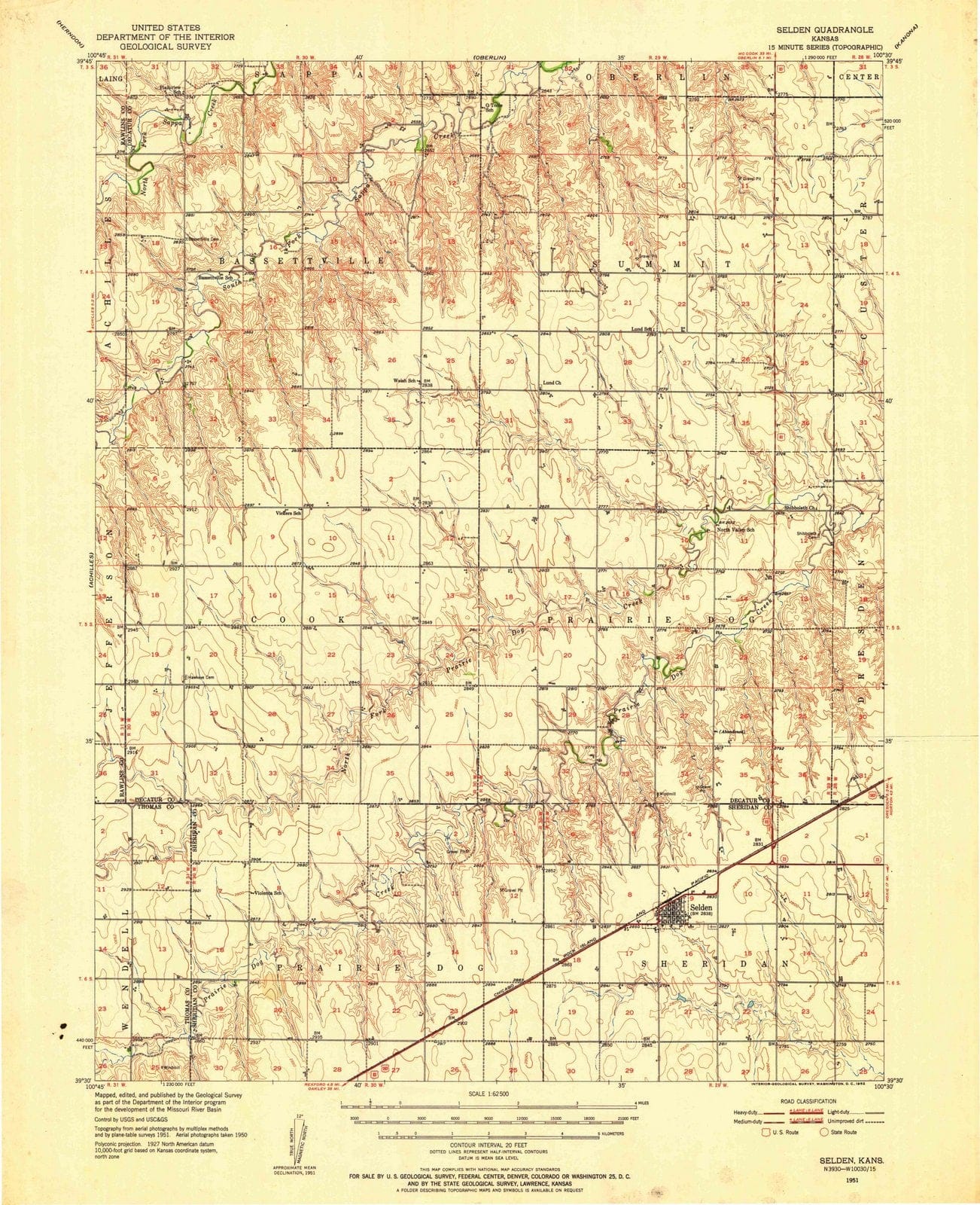 1951 Selden, KS - Kansas - USGS Topographic Map