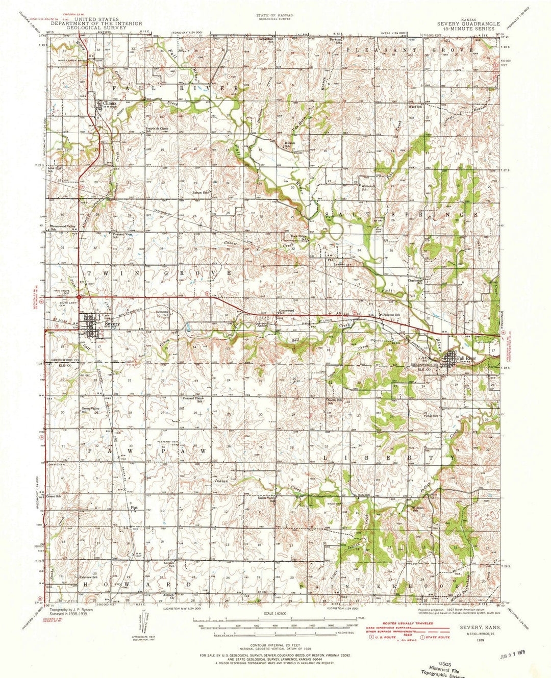 1939 Severy, KS - Kansas - USGS Topographic Map