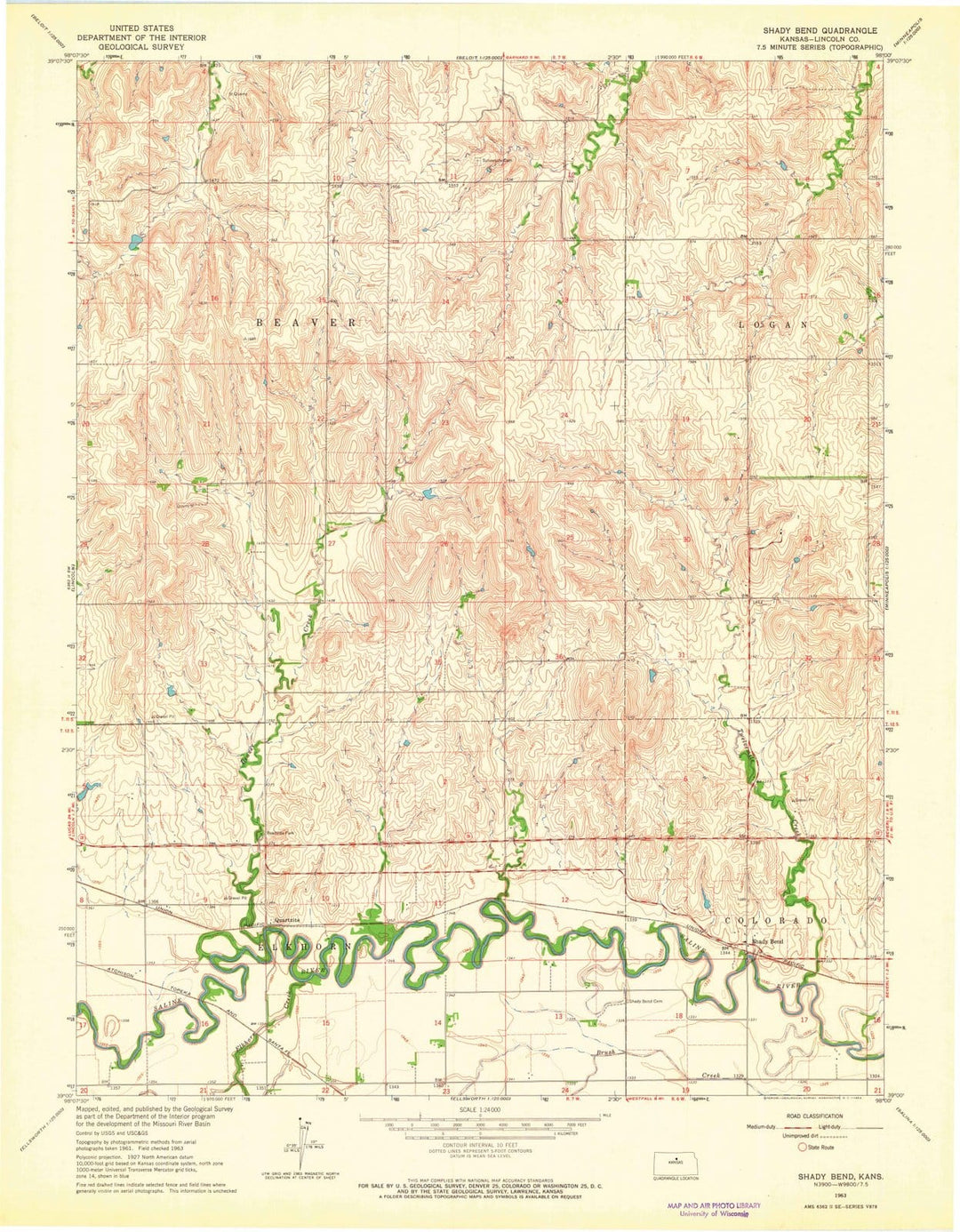 1963 Shady Bend, KS - Kansas - USGS Topographic Map