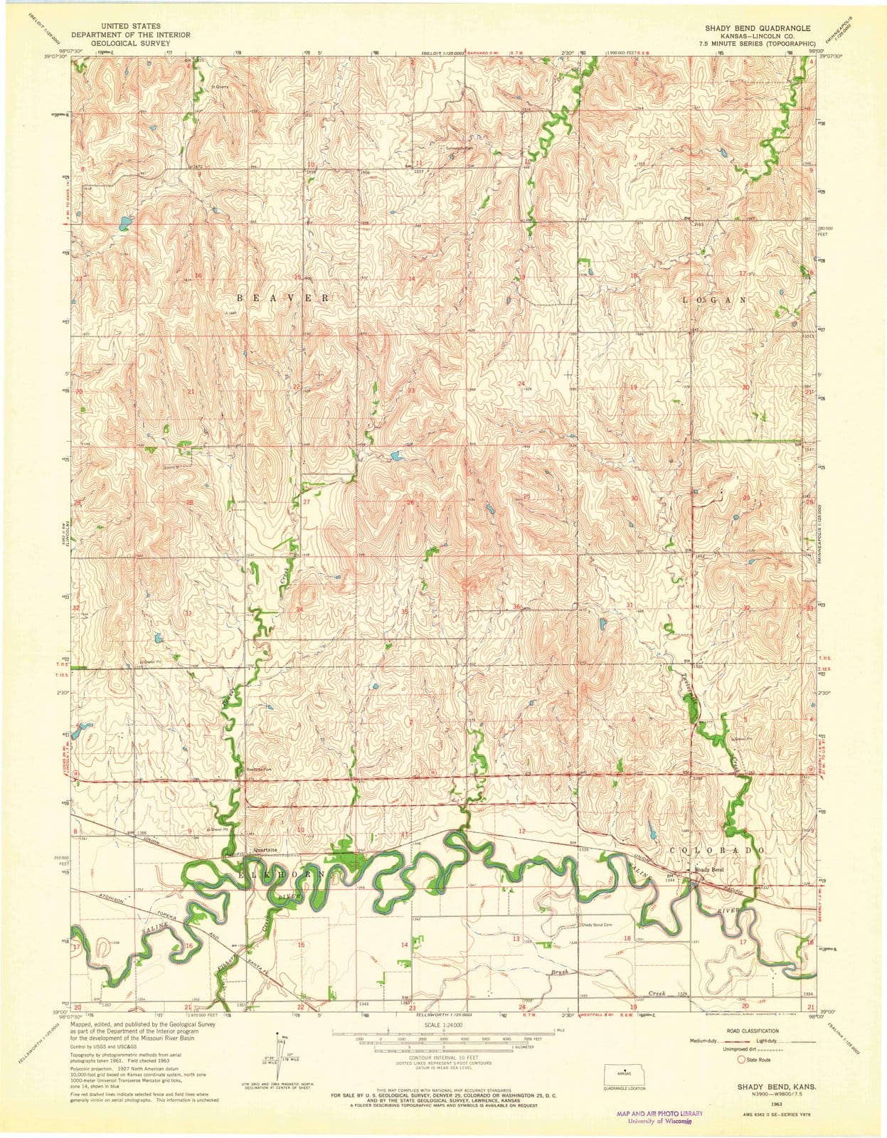 1963 Shady Bend, KS - Kansas - USGS Topographic Map