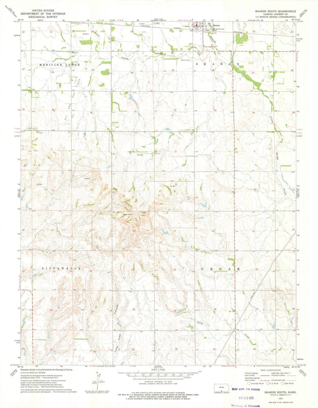 1972 Sharon South, KS - Kansas - USGS Topographic Map