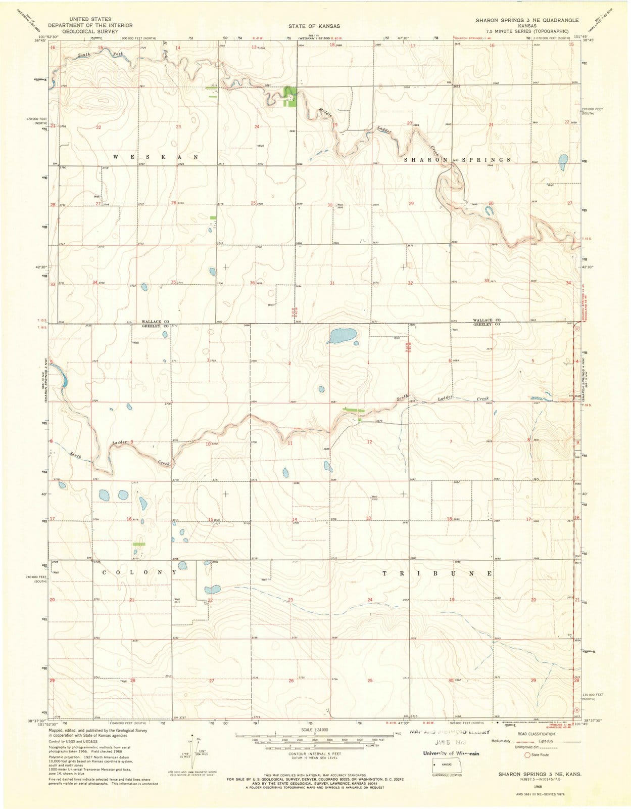 1968 Sharon Springs 3, KS - Kansas - USGS Topographic Map