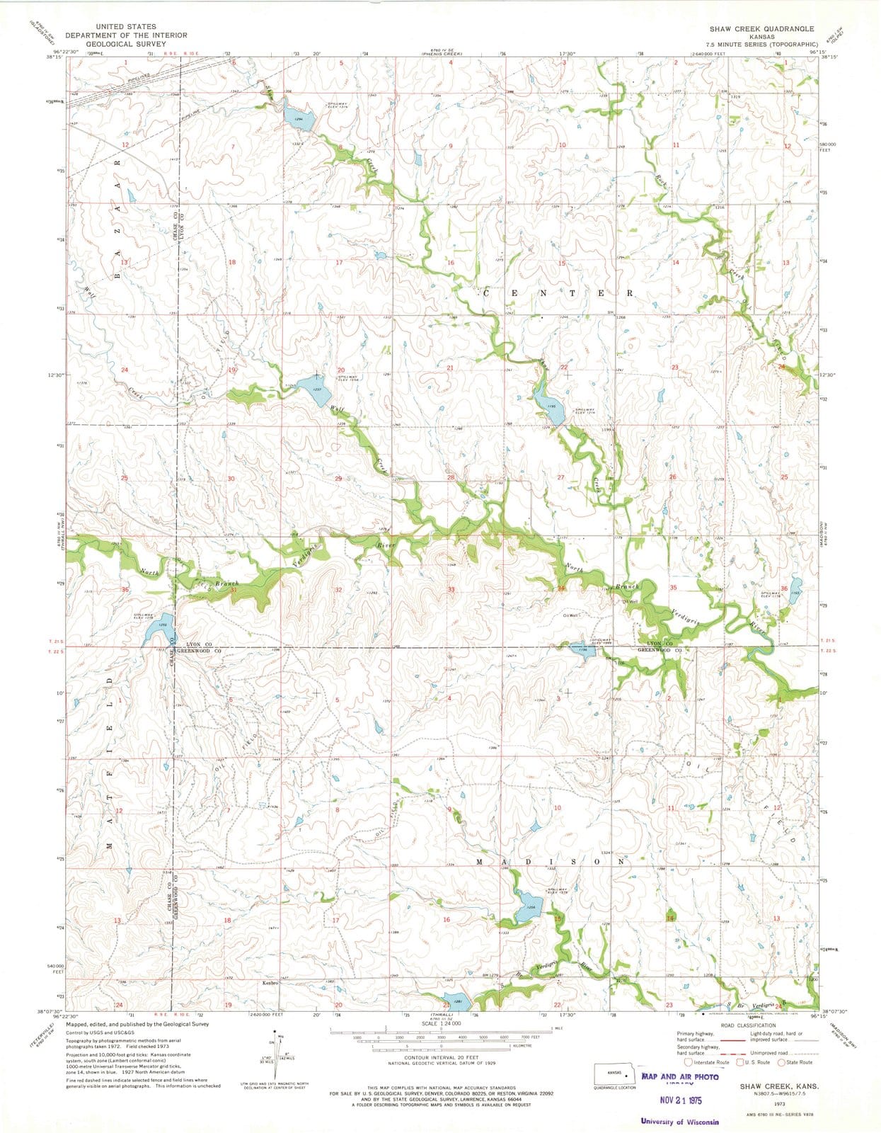 1973 Shaw Creek, KS - Kansas - USGS Topographic Map