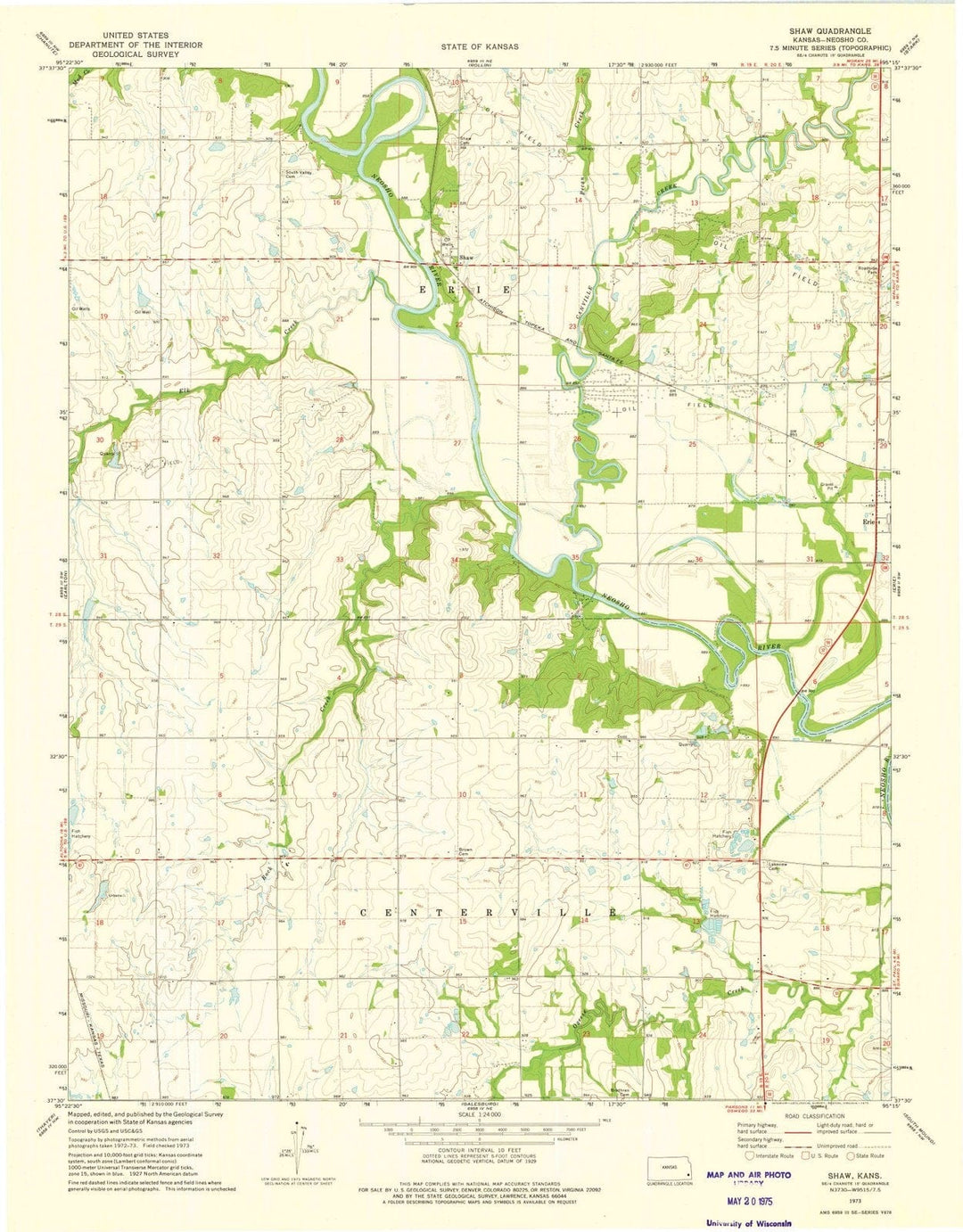 1973 Shaw, KS - Kansas - USGS Topographic Map