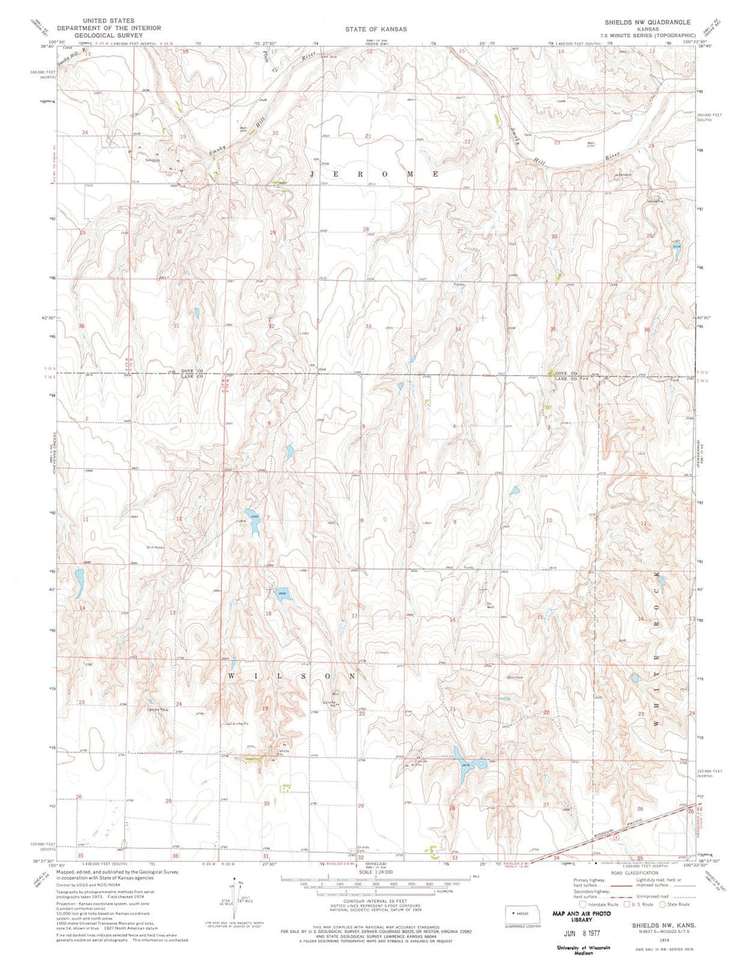 1974 Shields, KS - Kansas - USGS Topographic Map