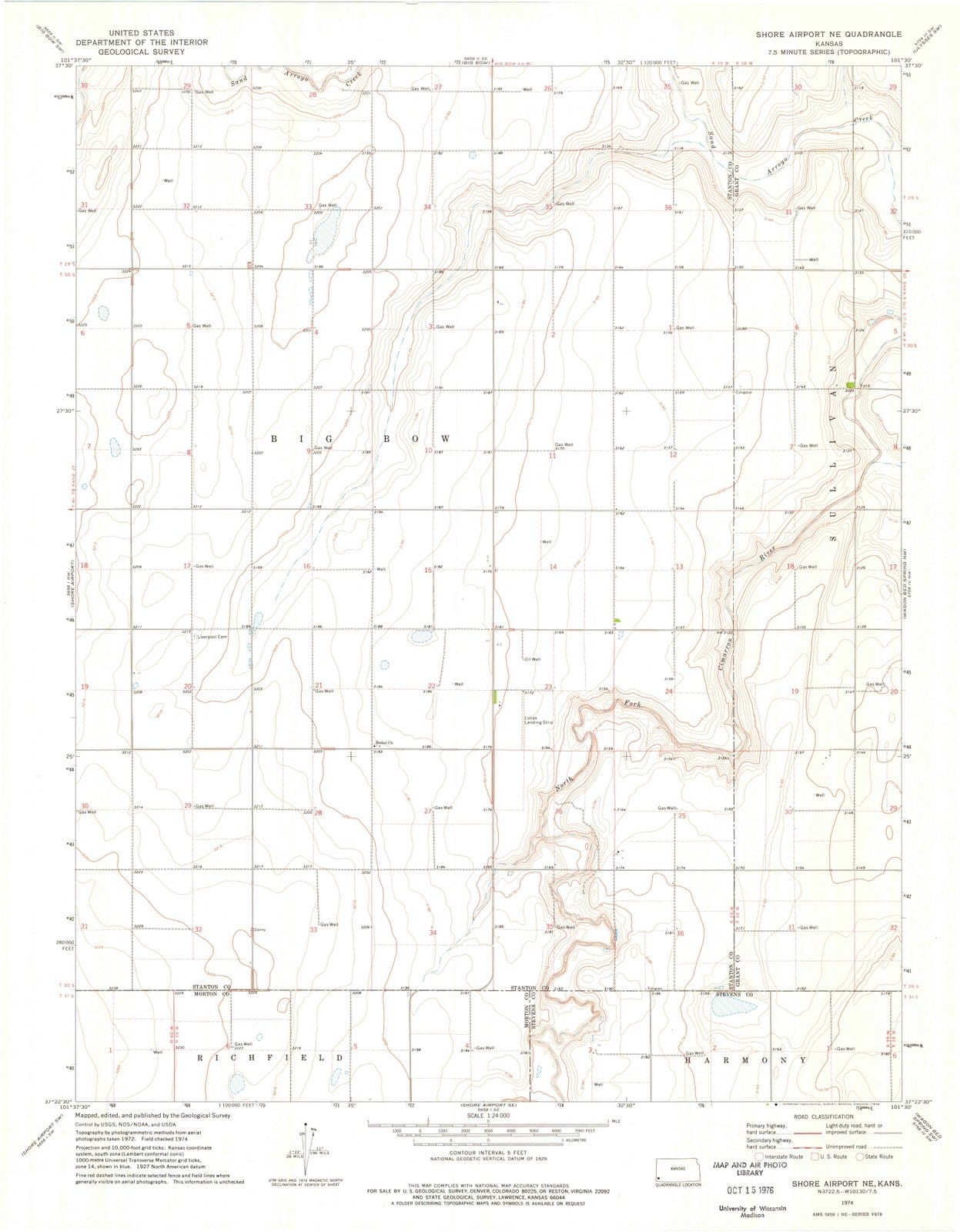 1974 Shore Airport, KS - Kansas - USGS Topographic Map