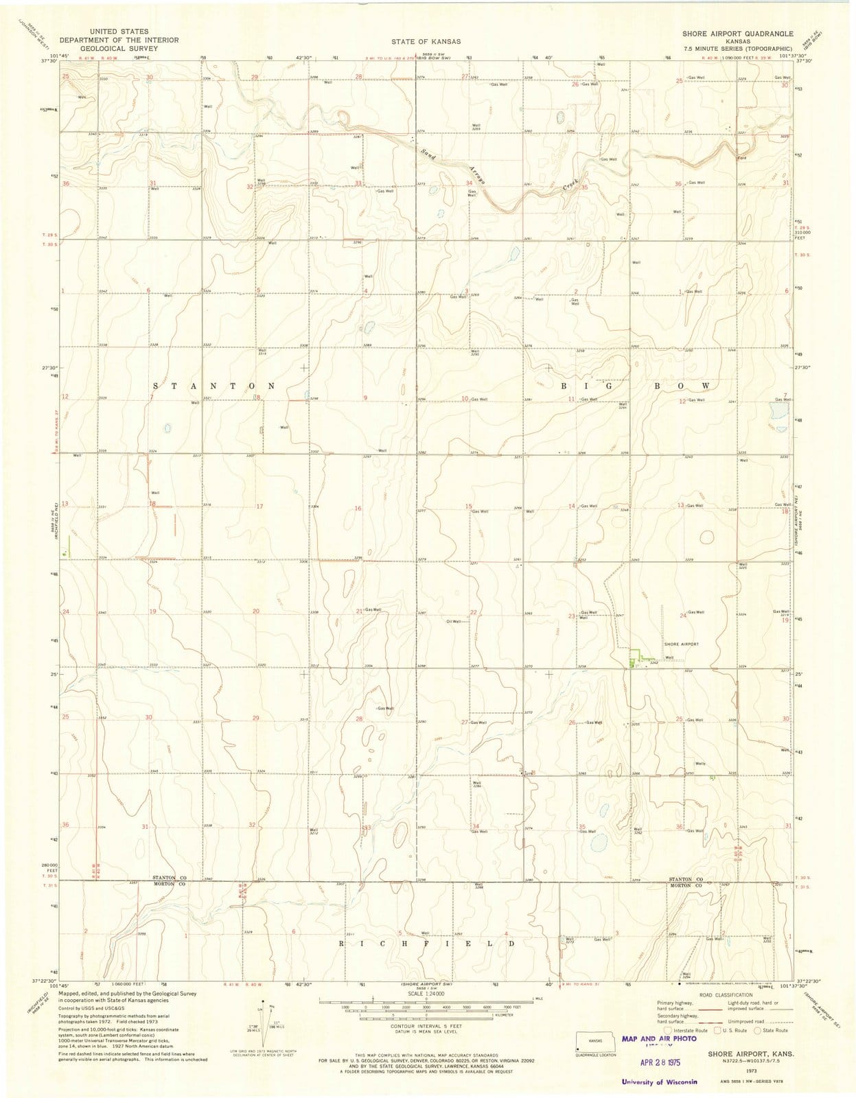 1973 Shore Airport, KS - Kansas - USGS Topographic Map v2