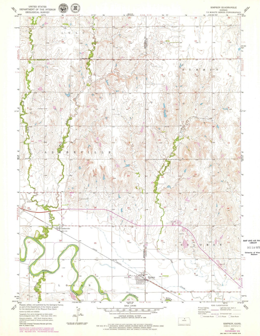 1953 Simpson, KS - Kansas - USGS Topographic Map