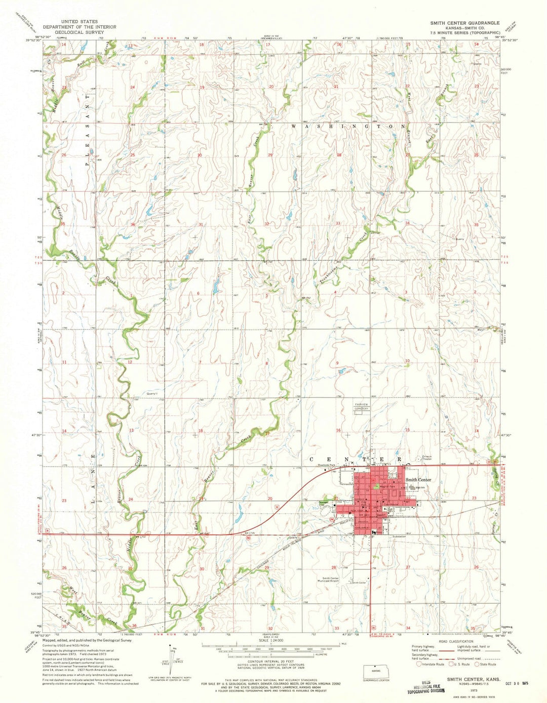 1973 Smith Center, KS - Kansas - USGS Topographic Map