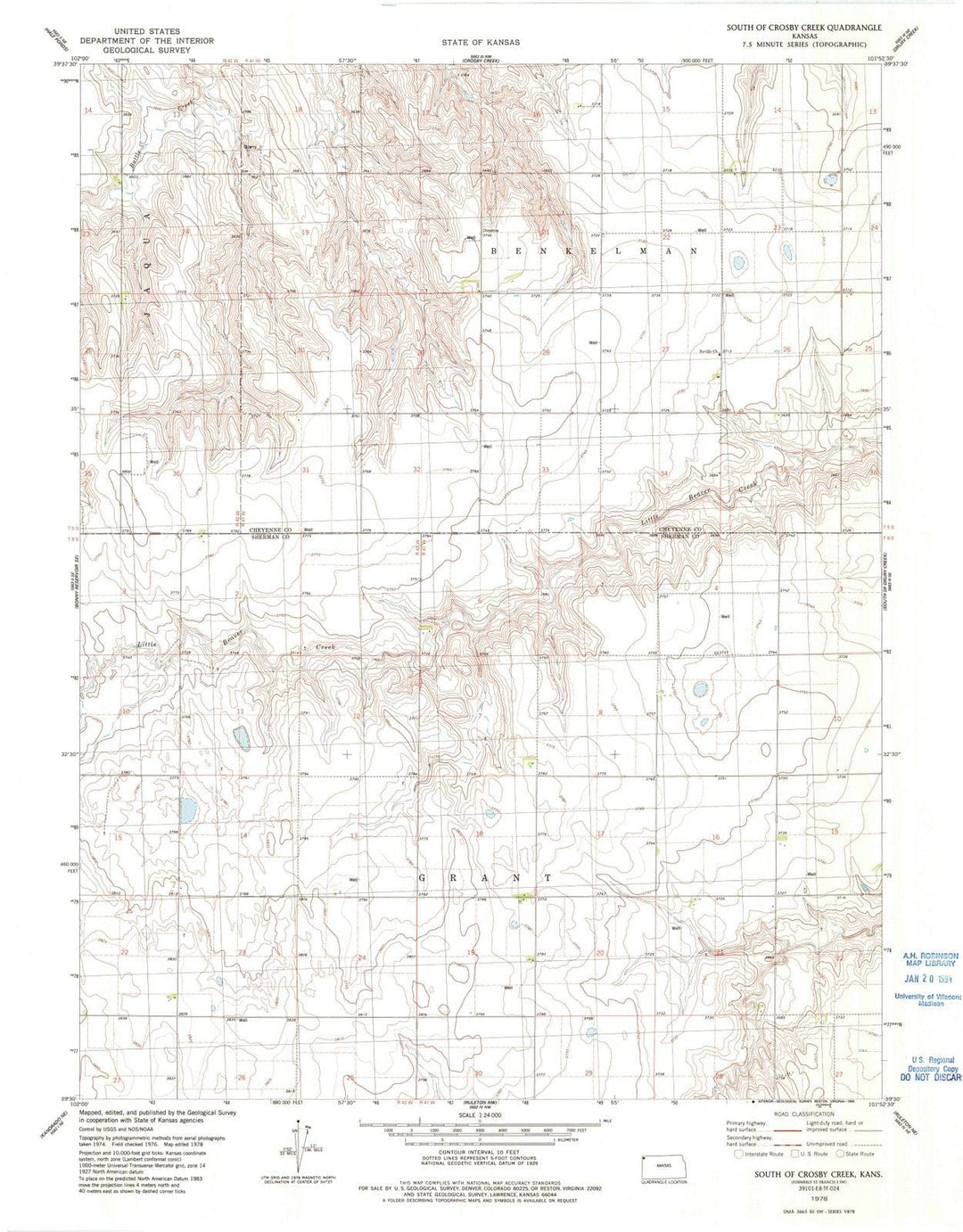 1978 South of Crosby Creek, KS - Kansas - USGS Topographic Map