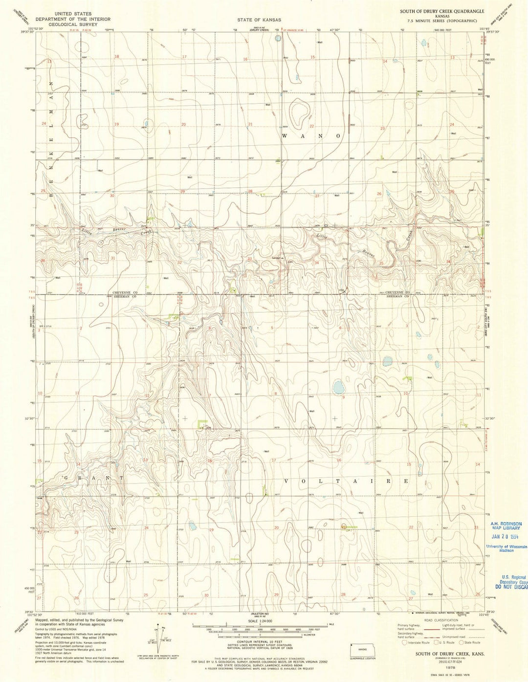 1978 South of Drury Creek, KS - Kansas - USGS Topographic Map