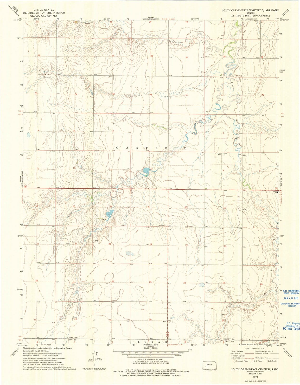 1974 South of Eminence Cemetery, KS - Kansas - USGS Topographic Map