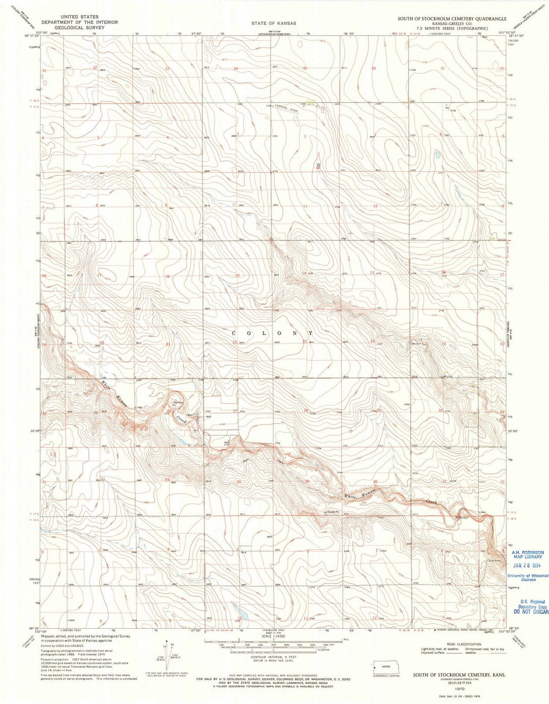 1970 South of Stockholm Cemetery, KS - Kansas - USGS Topographic Map