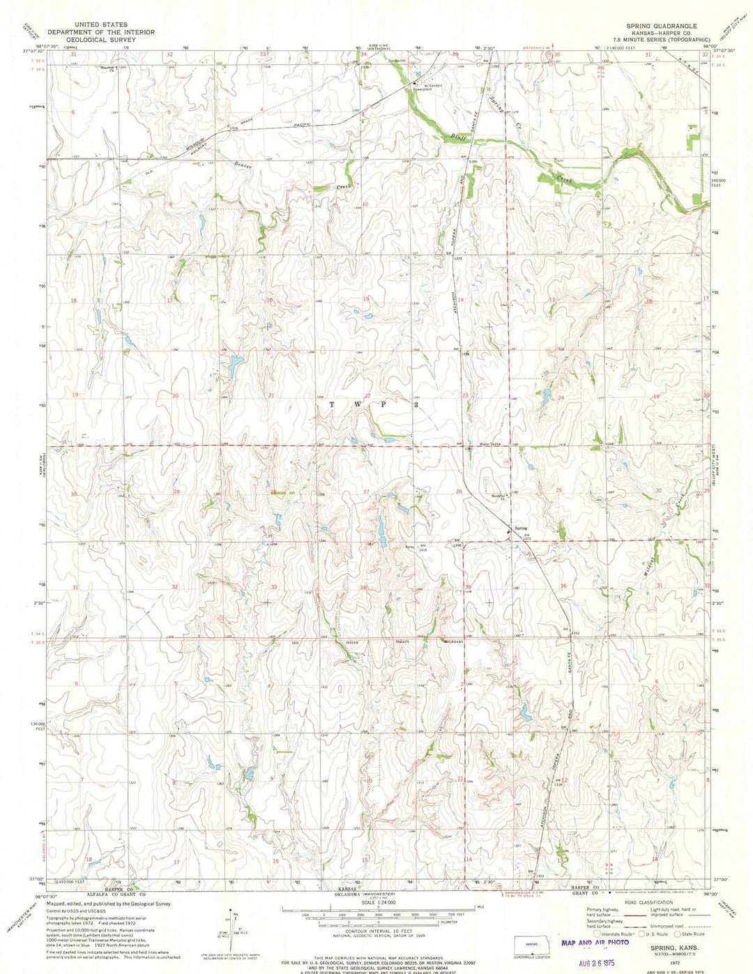 1972 Spring, KS - Kansas - USGS Topographic Map