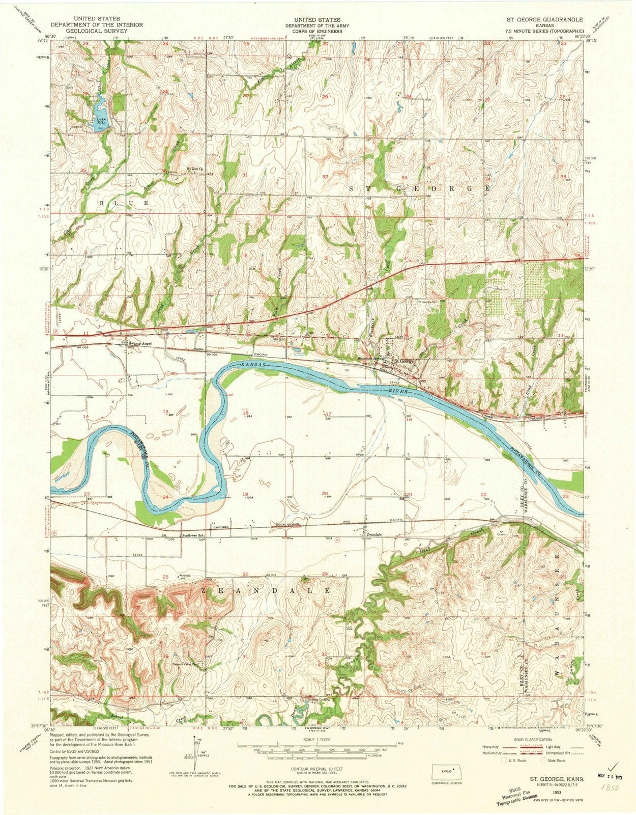 1953 St. George, KS - Kansas - USGS Topographic Map