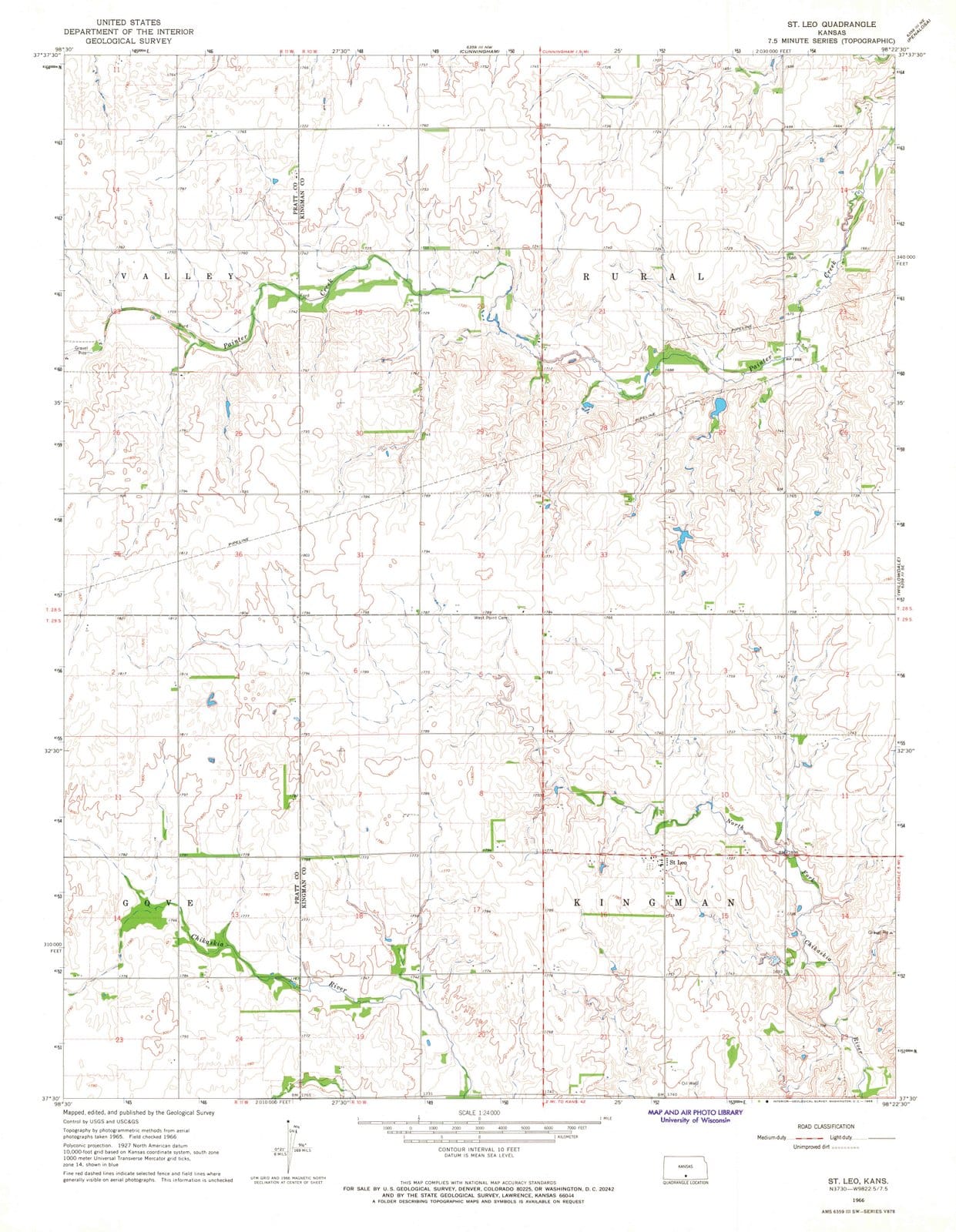 1966 St Leo, KS - Kansas - USGS Topographic Map