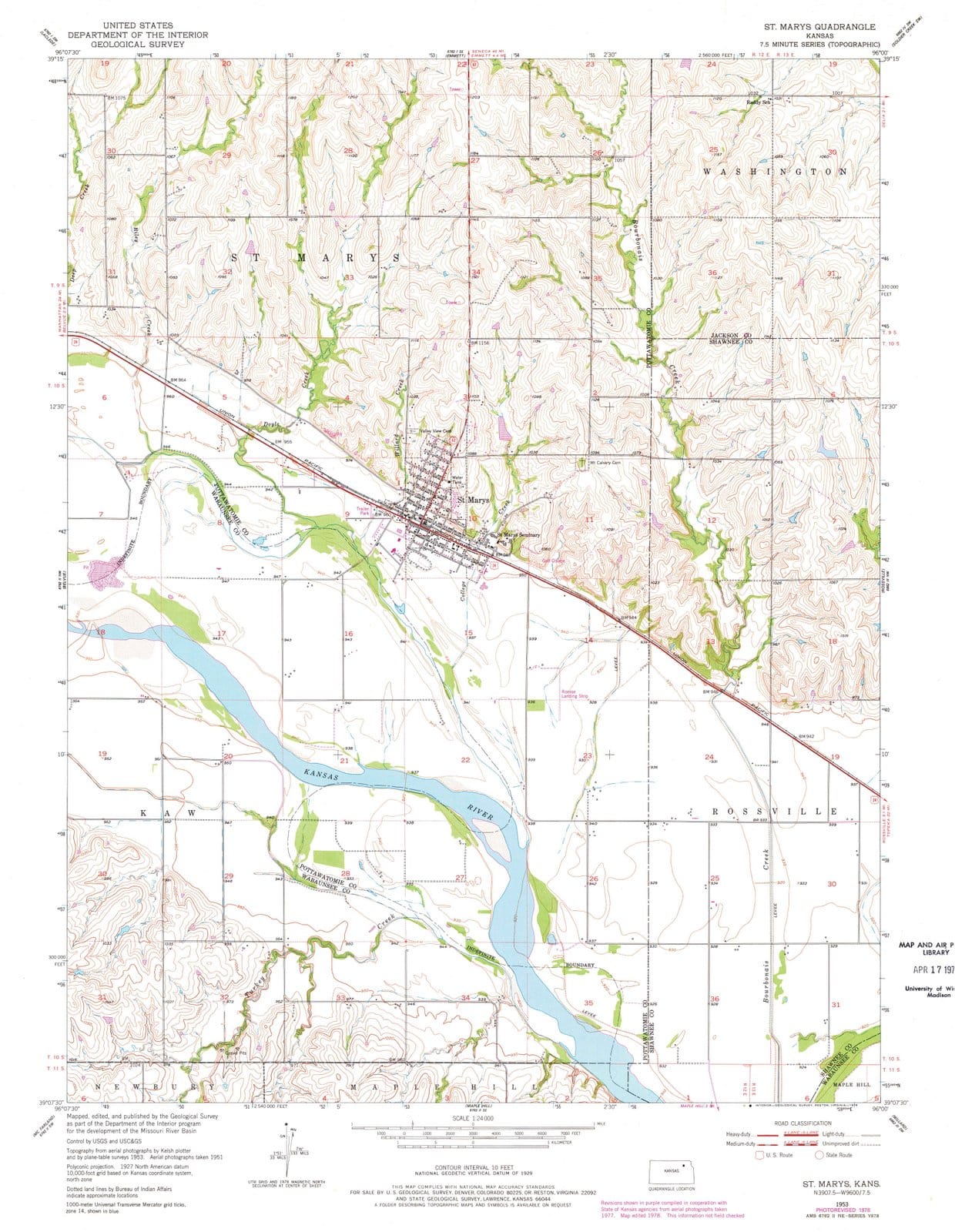 1953 St Marys, KS - Kansas - USGS Topographic Map