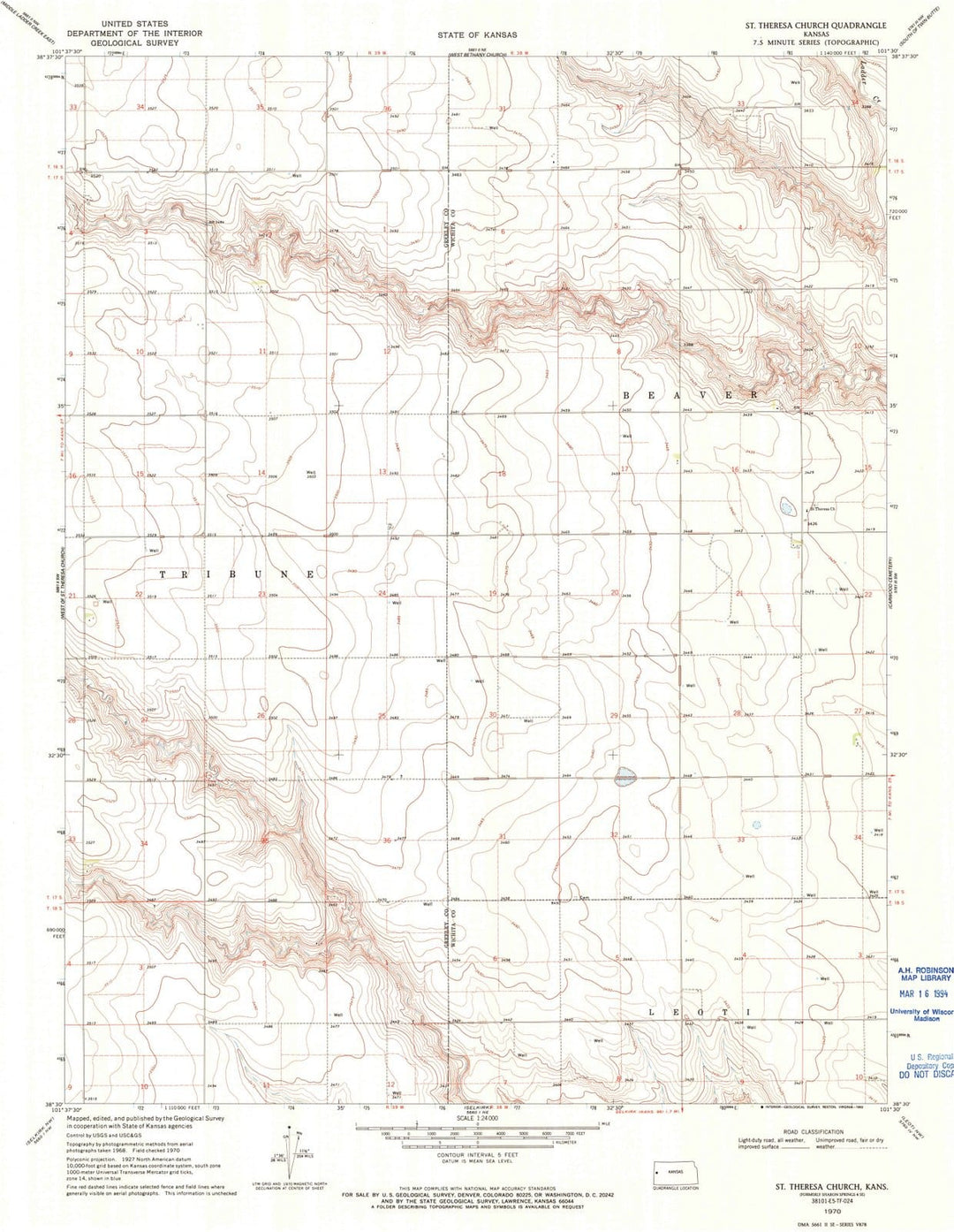 1970 St. Theresa Church, KS - Kansas - USGS Topographic Map