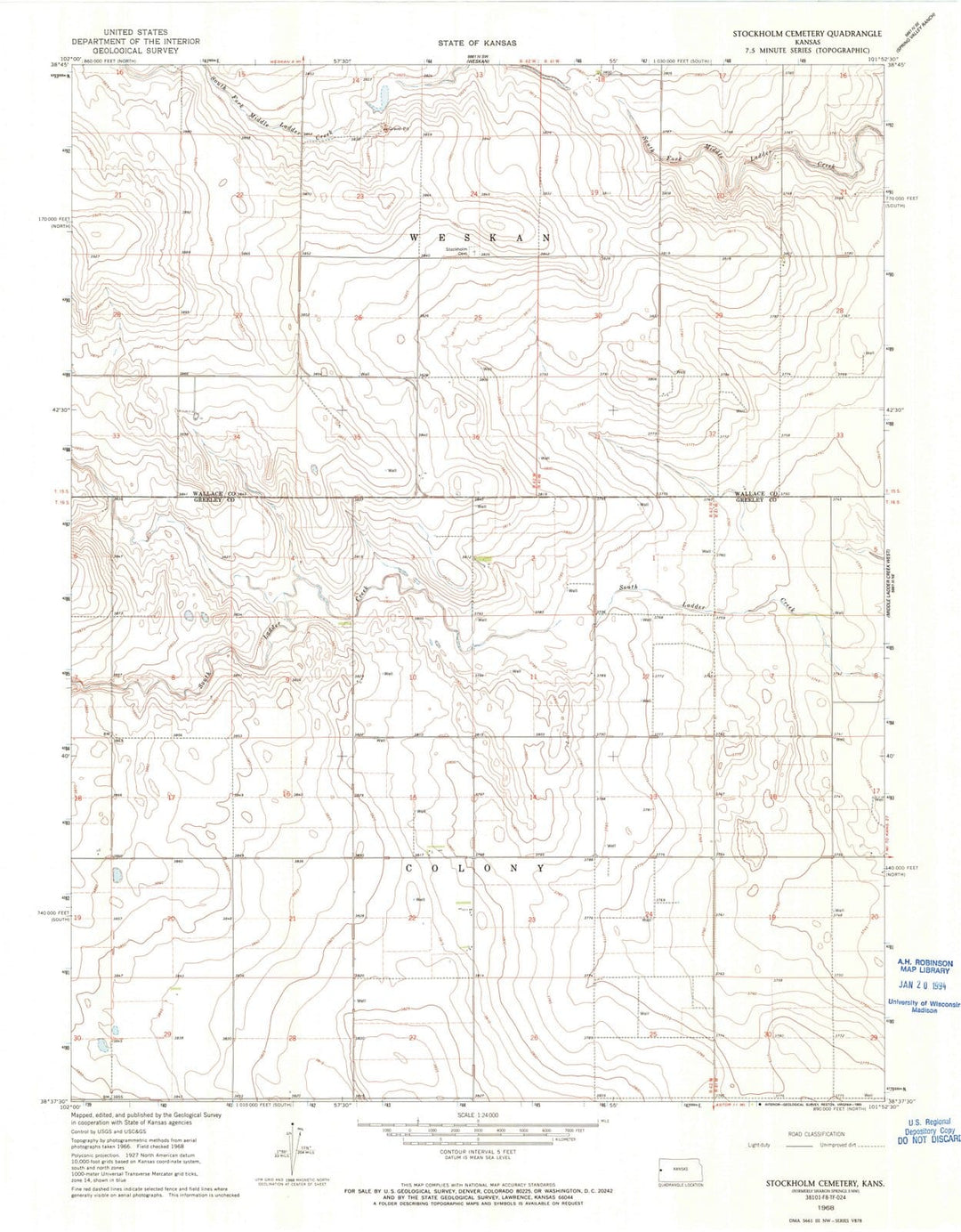 1968 Stockholm Cemetery, KS - Kansas - USGS Topographic Map