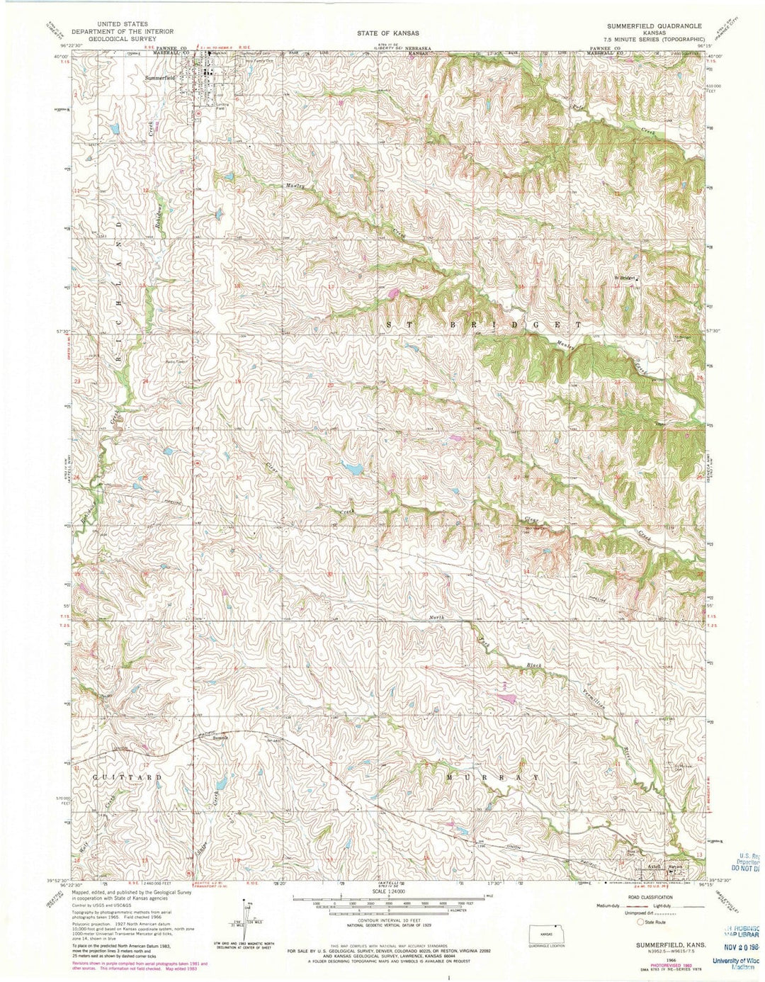 1966 Summerfield, KS - Kansas - USGS Topographic Map