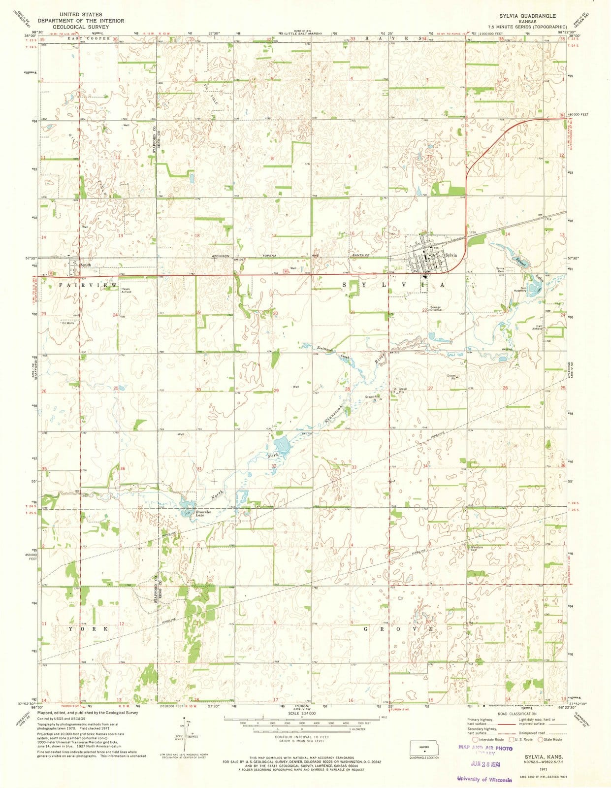 1971 Sylvia, KS - Kansas - USGS Topographic Map