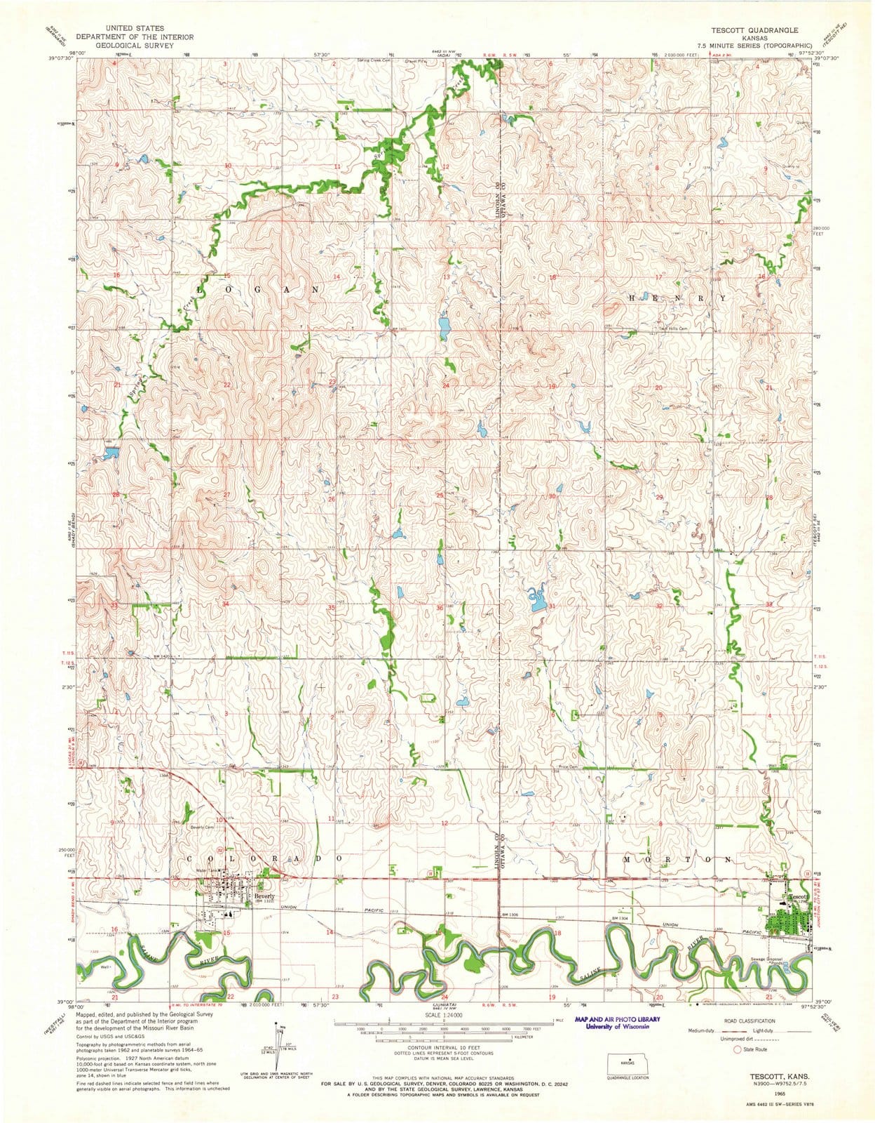 1965 Tescott, KS - Kansas - USGS Topographic Map