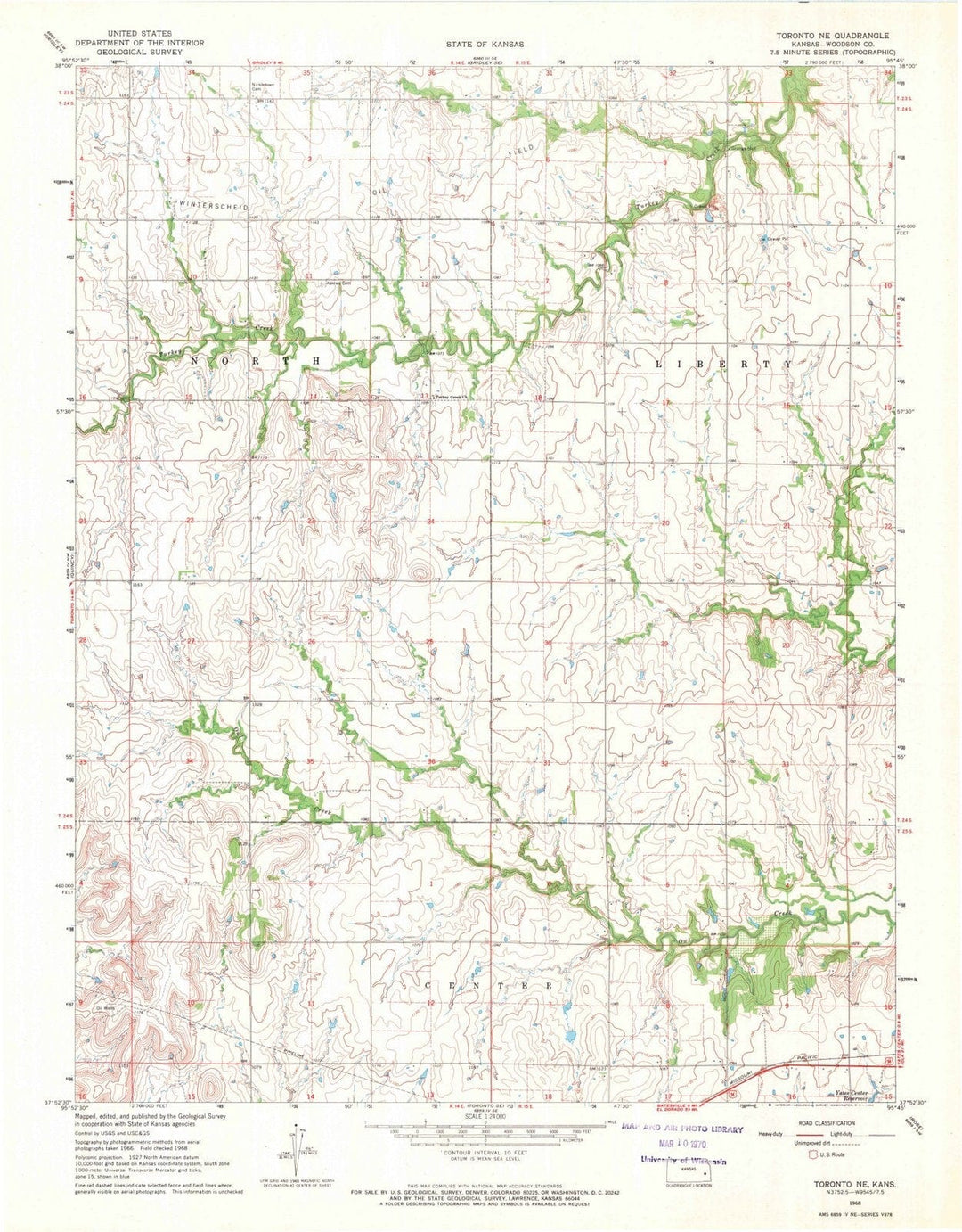 1968 Toronto, KS - Kansas - USGS Topographic Map