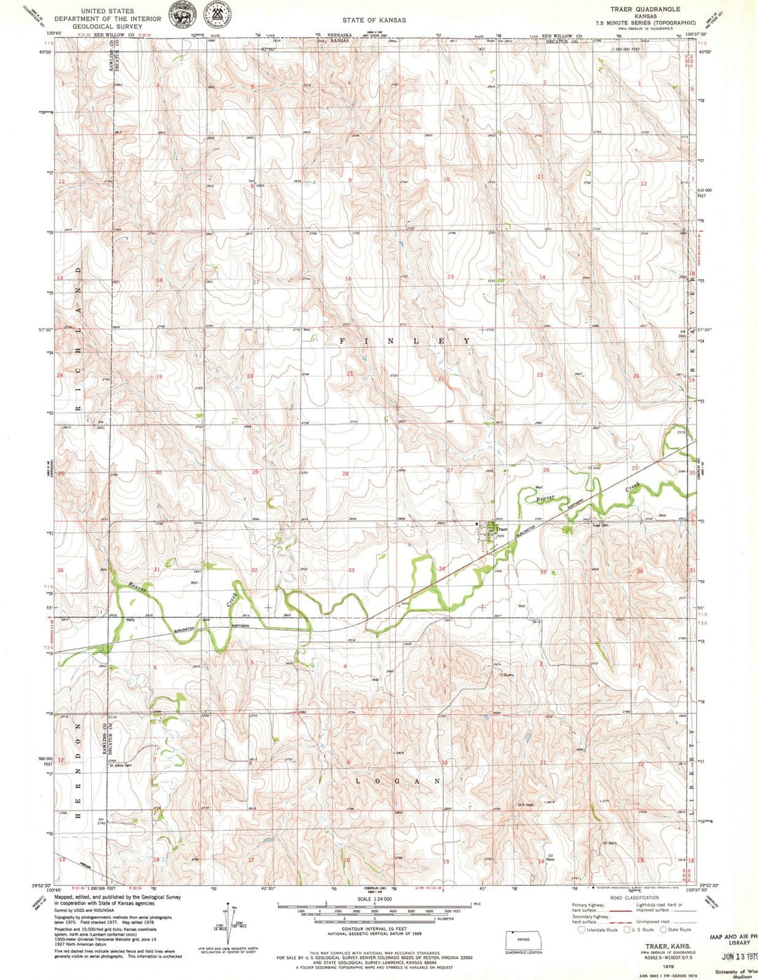 1978 Traer, KS - Kansas - USGS Topographic Map