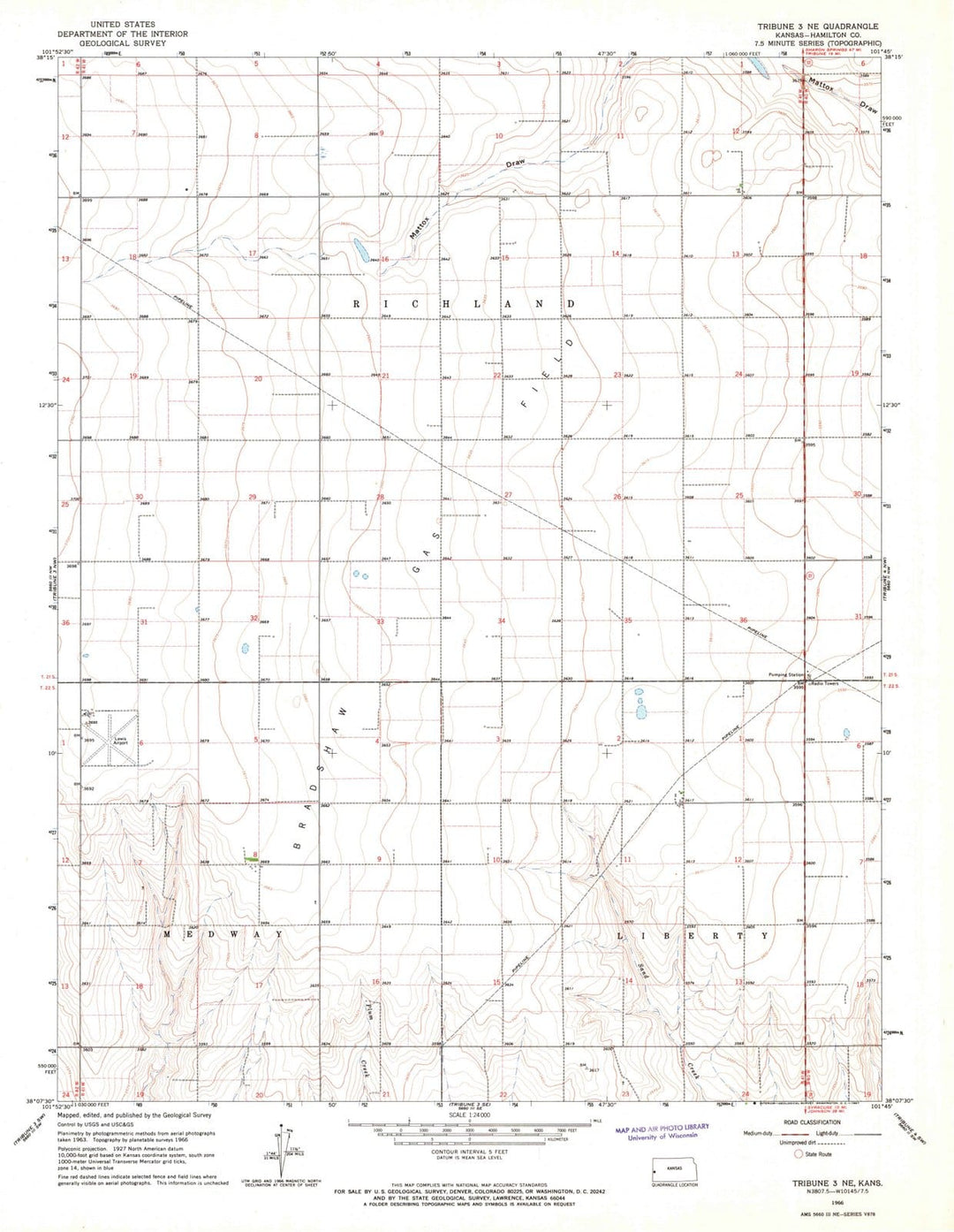 1966 Tribune 3, KS - Kansas - USGS Topographic Map