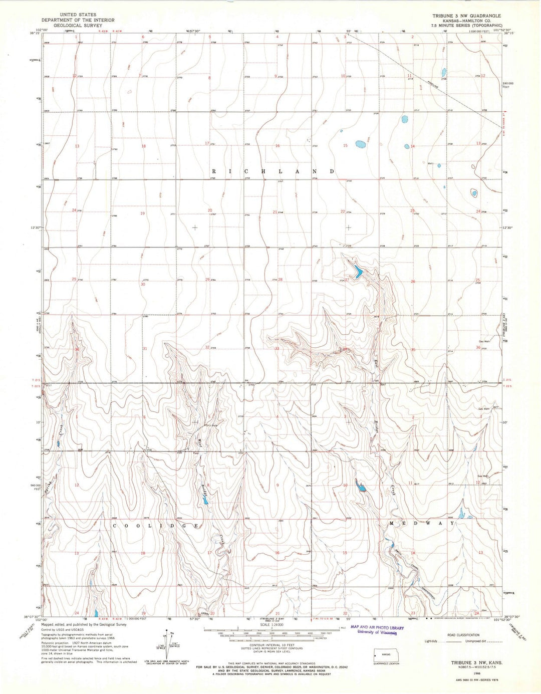 1966 Tribune 3, KS - Kansas - USGS Topographic Map v2