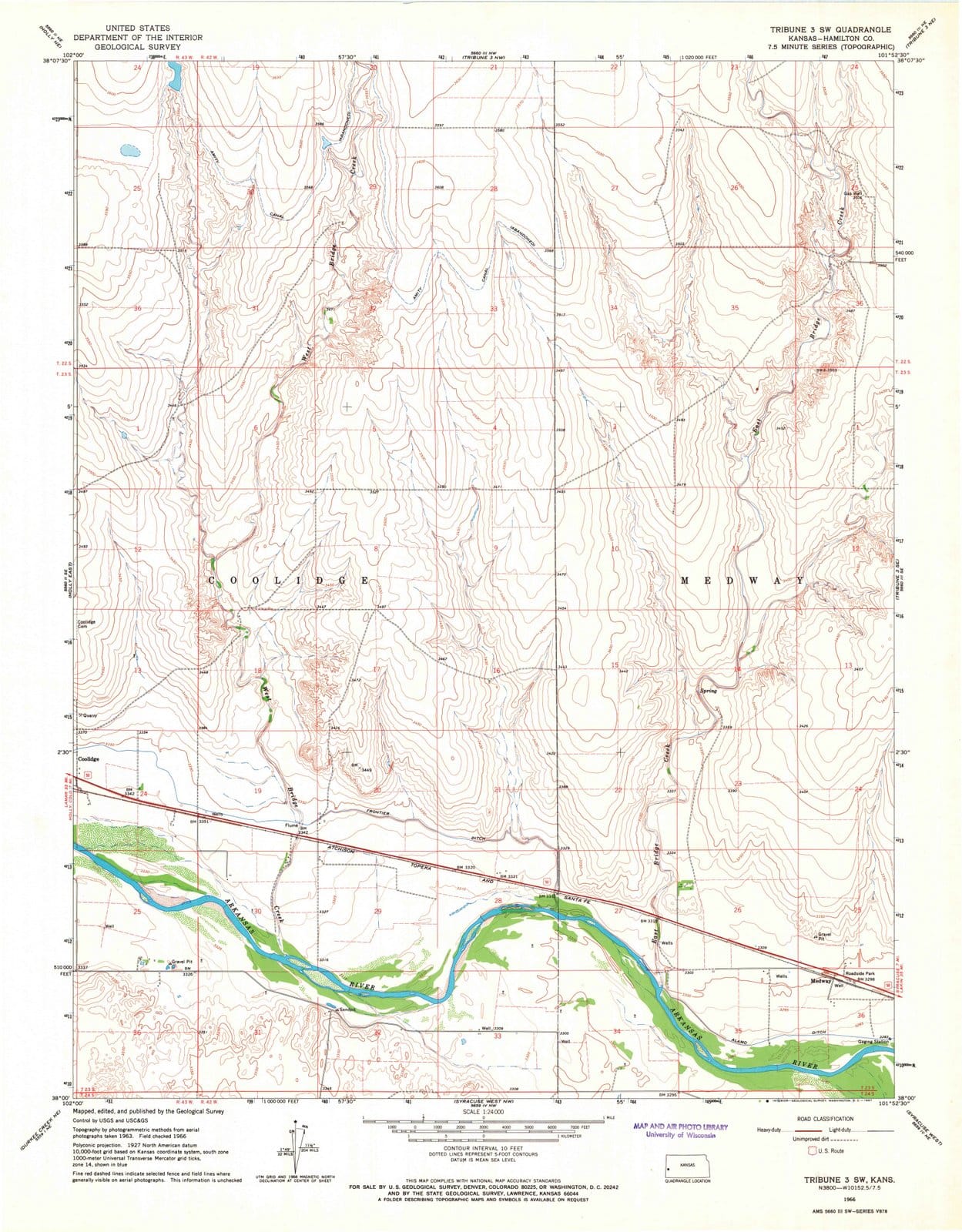 1966 Tribune 3, KS - Kansas - USGS Topographic Map v4