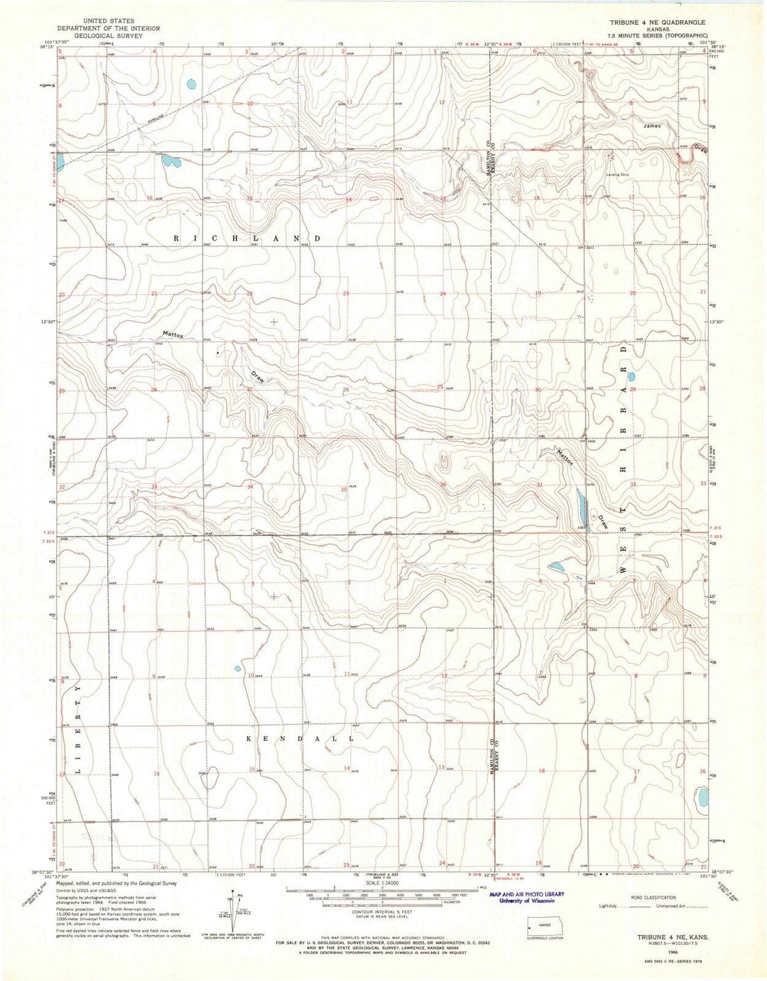 1966 Tribune 4, KS - Kansas - USGS Topographic Map