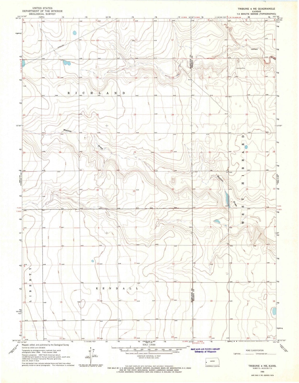 1966 Tribune 4, KS - Kansas - USGS Topographic Map