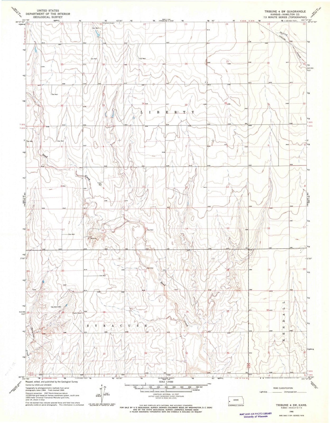 1966 Tribune 4, KS - Kansas - USGS Topographic Map v4