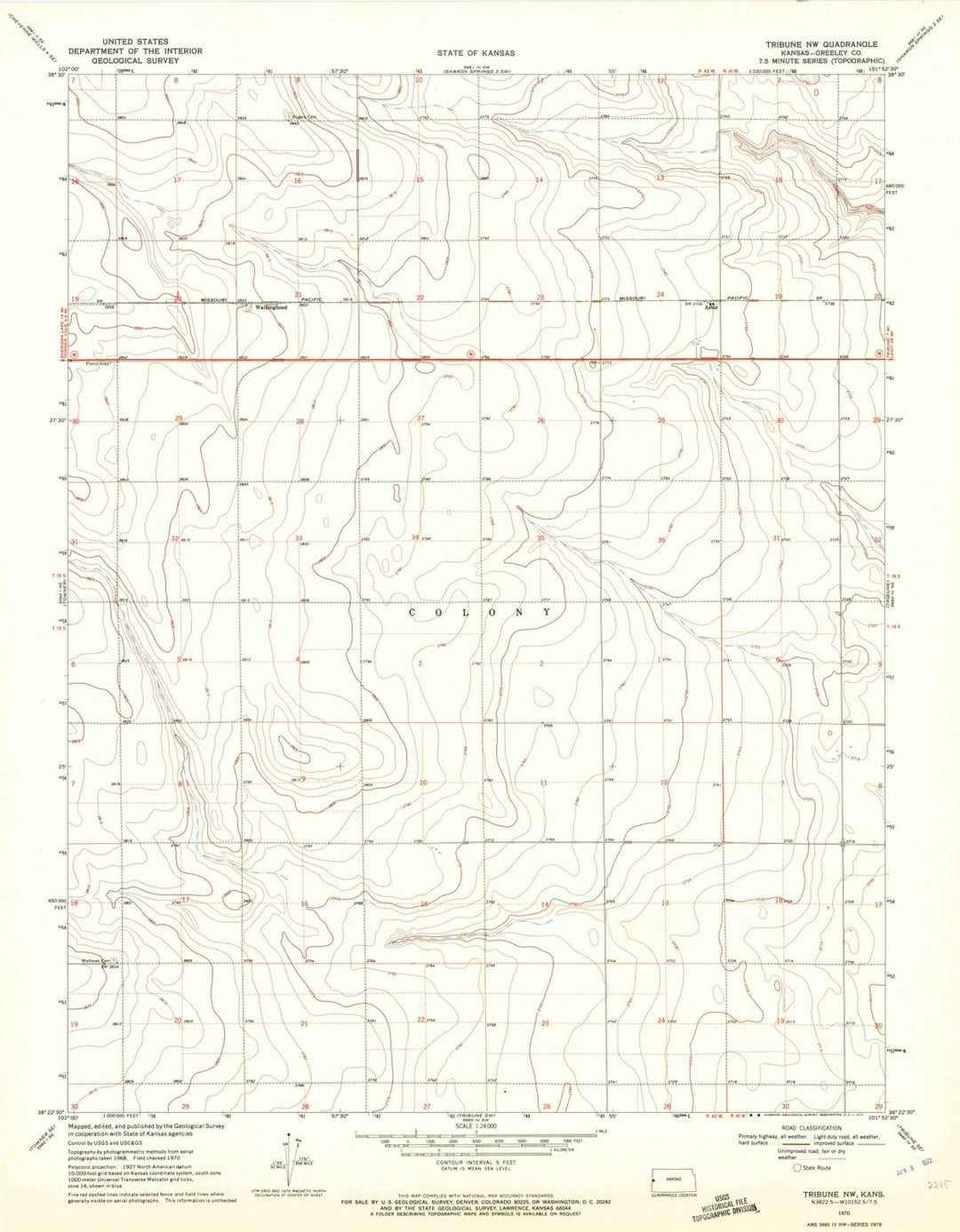 1970 Tribune, KS - Kansas - USGS Topographic Map