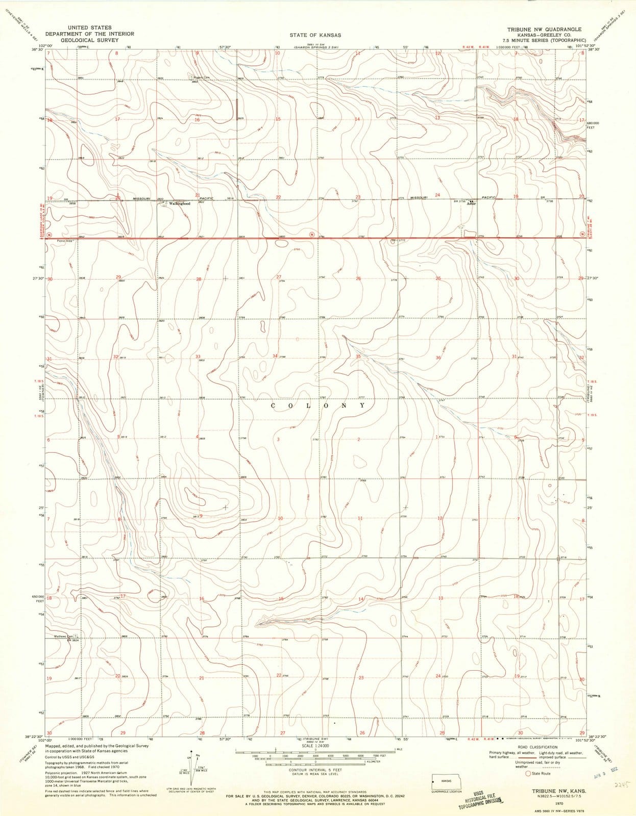 1970 Tribune, KS - Kansas - USGS Topographic Map