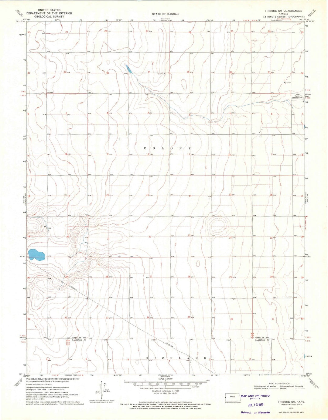 1970 Tribune, KS - Kansas - USGS Topographic Map v2