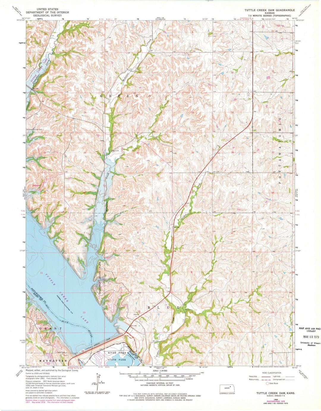 1964 Tuttle Creek Dam, KS - Kansas - USGS Topographic Map