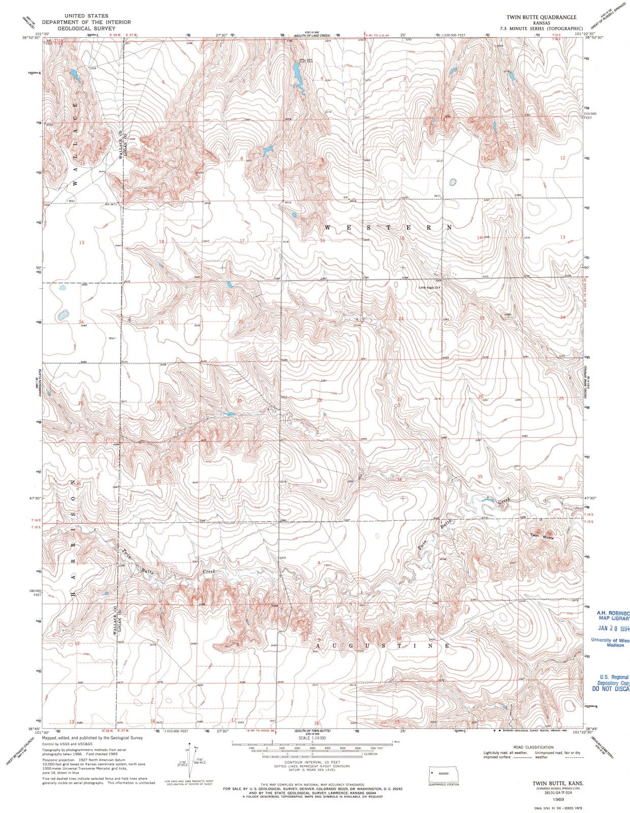 1969 Twin Butte, KS - Kansas - USGS Topographic Map