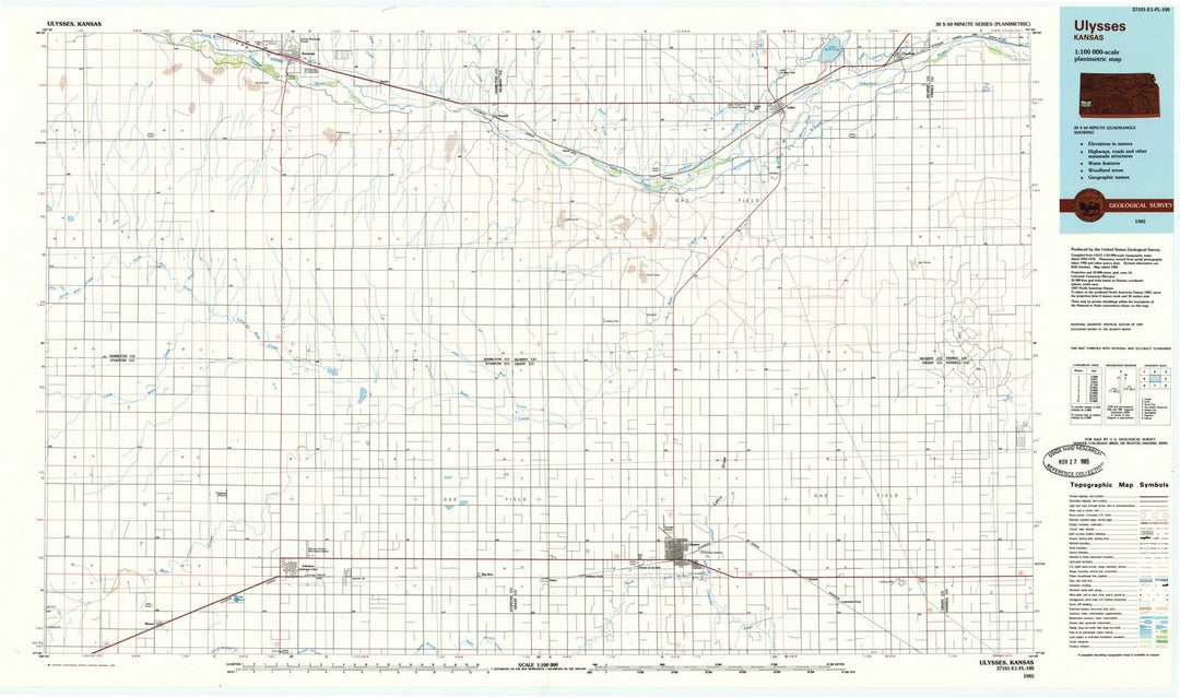 1985 Ulysses, KS - Kansas - USGS Topographic Map